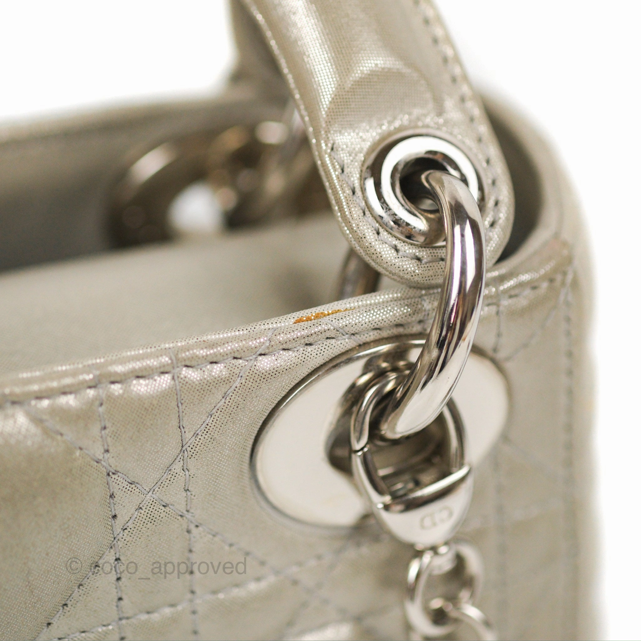 Christian Dior Mini Lady Dior Bag Cannage Lambskin Iridescent Grey Gold Hardware