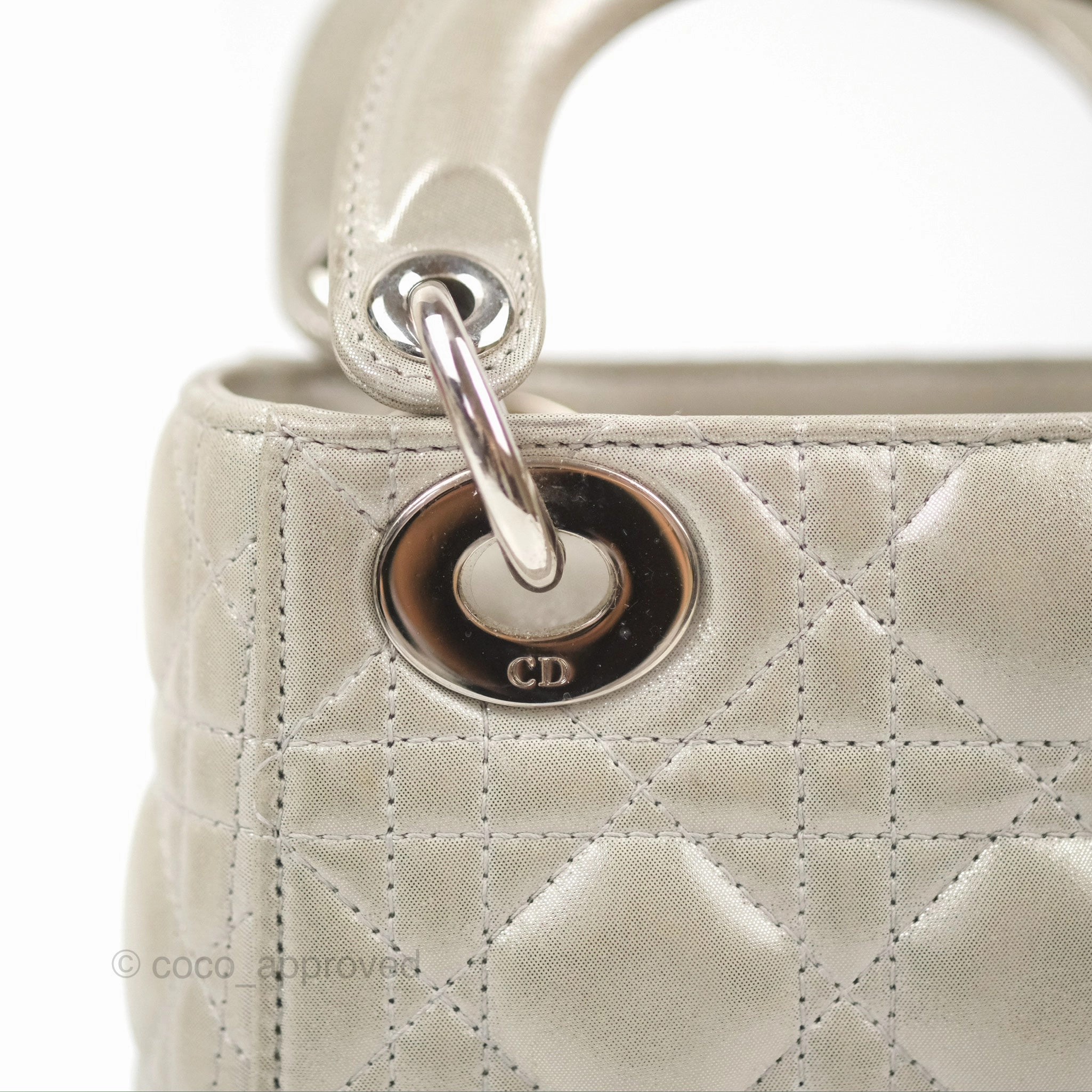 Christian Dior Mini Lady Dior Bag Cannage Lambskin Iridescent Grey Gold Hardware