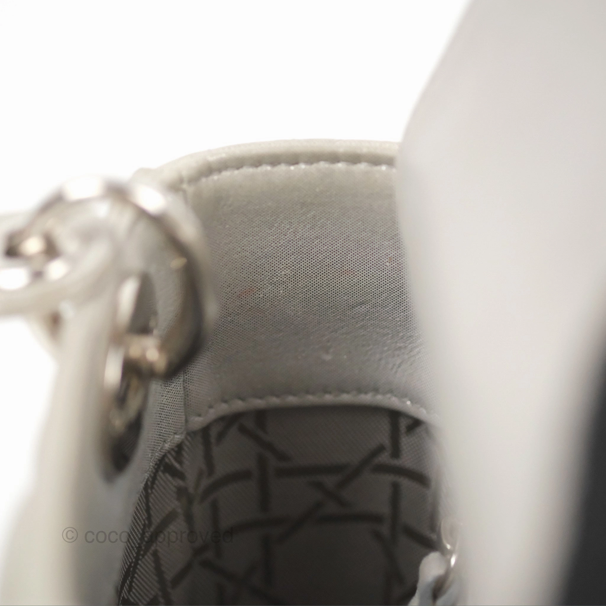 Christian Dior Mini Lady Dior Bag Cannage Lambskin Iridescent Grey Gold Hardware