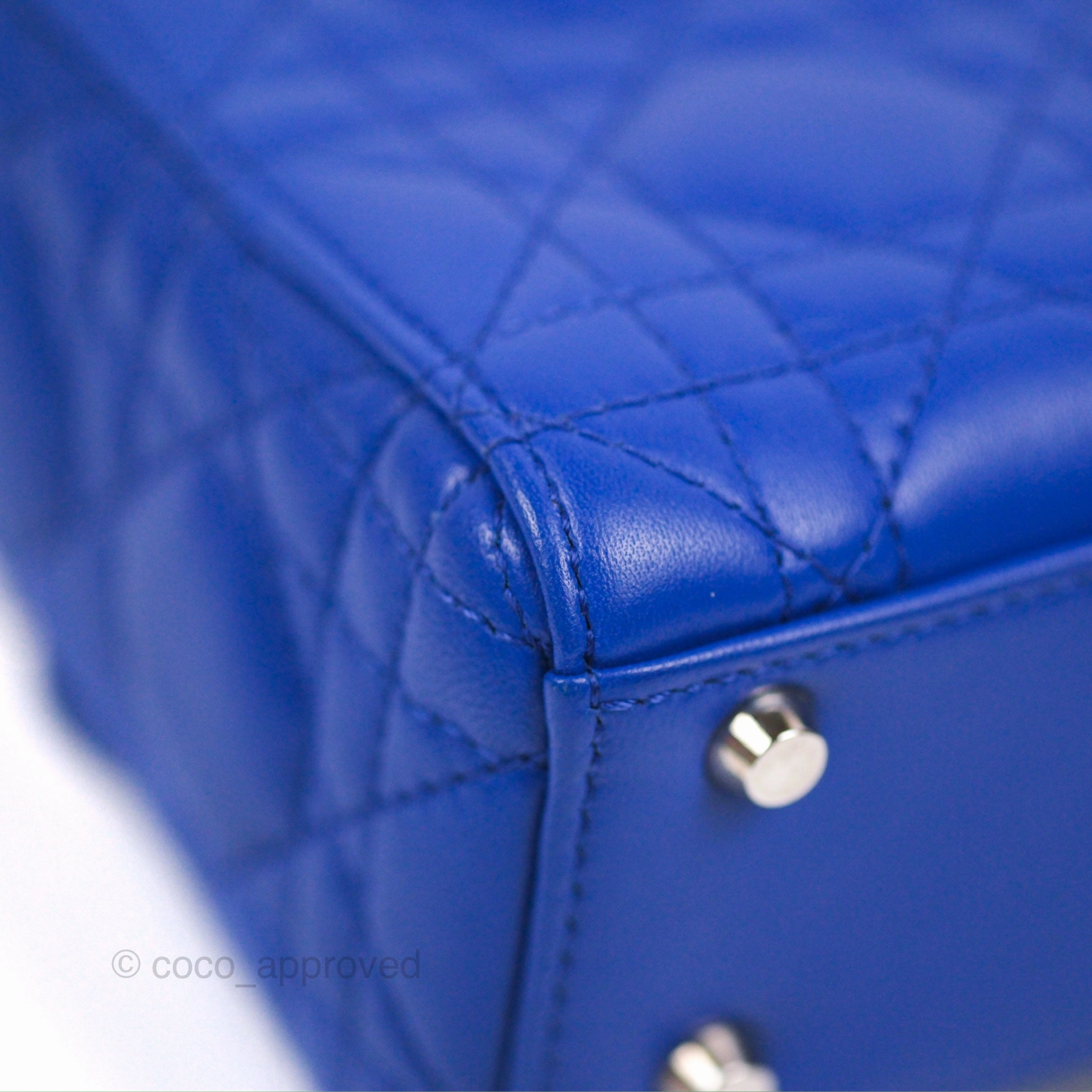 Christian Dior Mini Lady Dior Bag Cannage Lambskin Royal Blue Silver Hardware