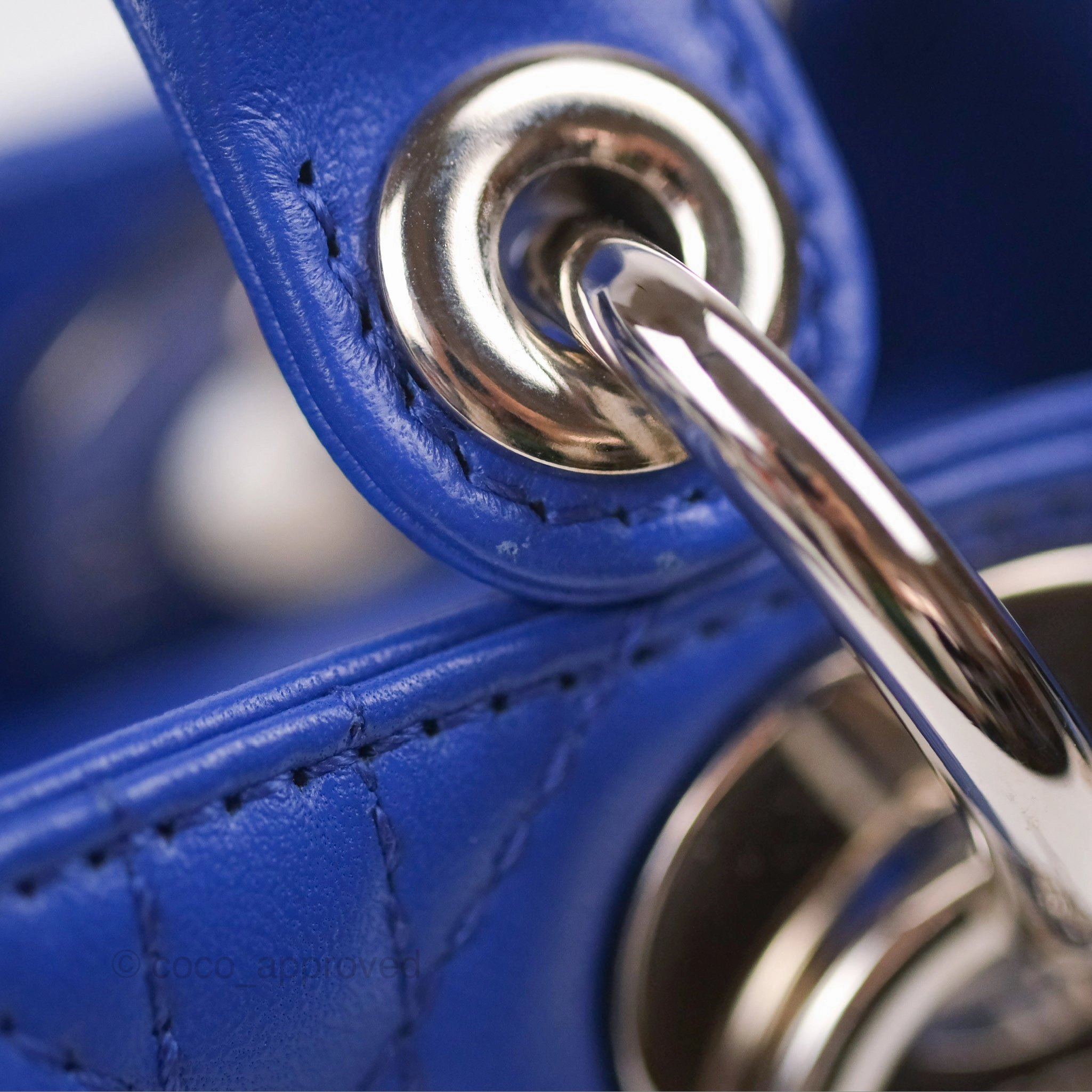 Christian Dior Mini Lady Dior Bag Cannage Lambskin Royal Blue Silver Hardware