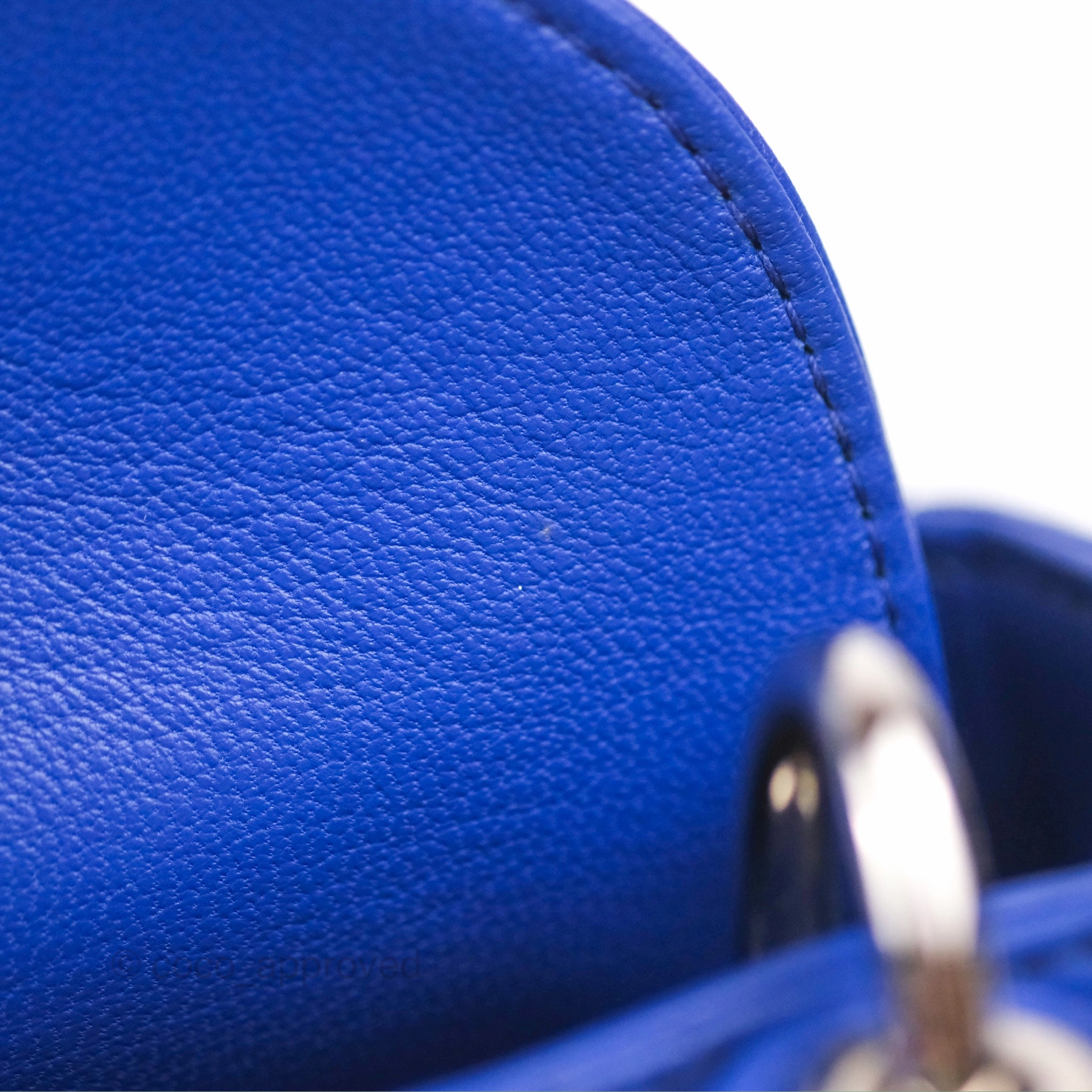 Christian Dior Mini Lady Dior Bag Cannage Lambskin Royal Blue Silver Hardware