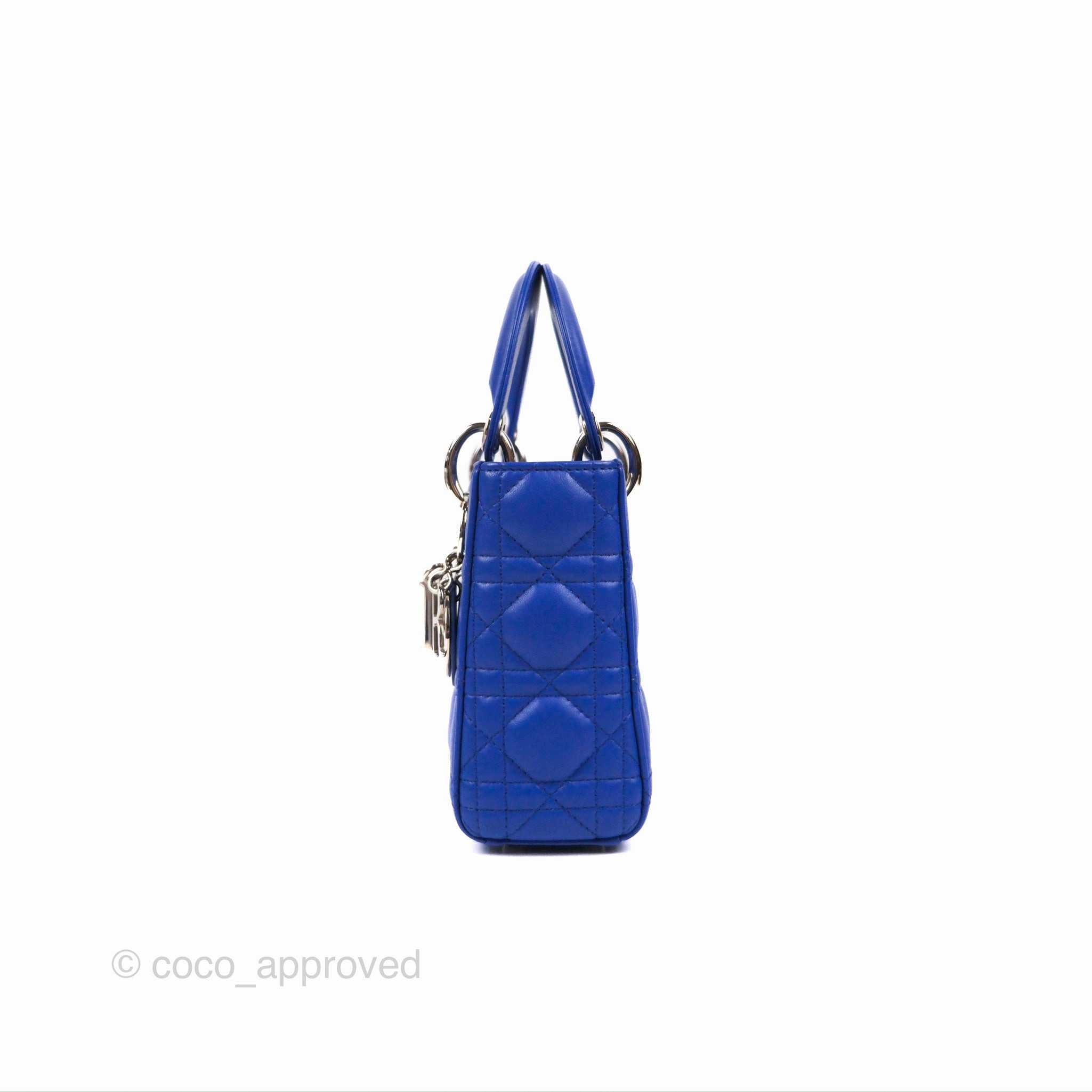Christian Dior Mini Lady Dior Bag Cannage Lambskin Royal Blue Silver Hardware