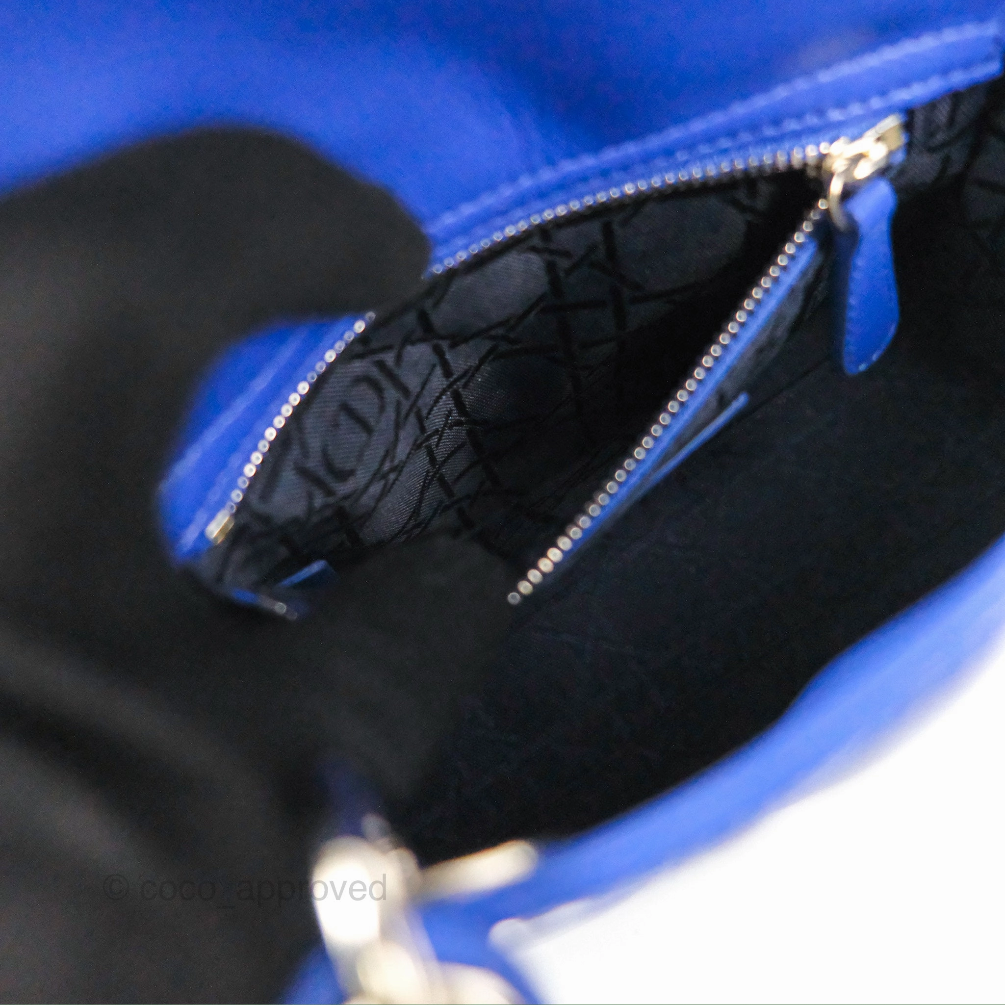 Christian Dior Mini Lady Dior Bag Cannage Lambskin Royal Blue Silver Hardware