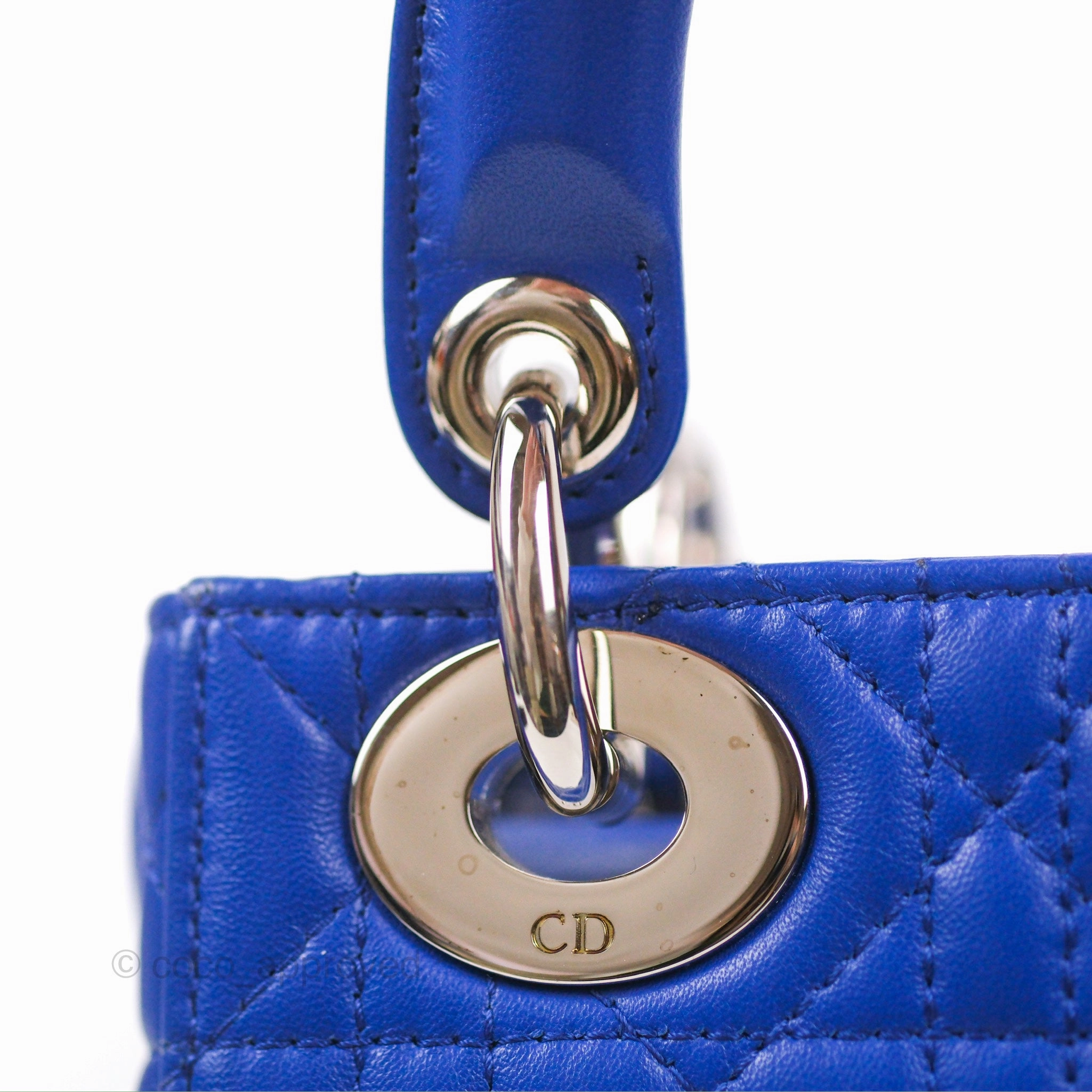 Christian Dior Mini Lady Dior Bag Cannage Lambskin Royal Blue Silver Hardware