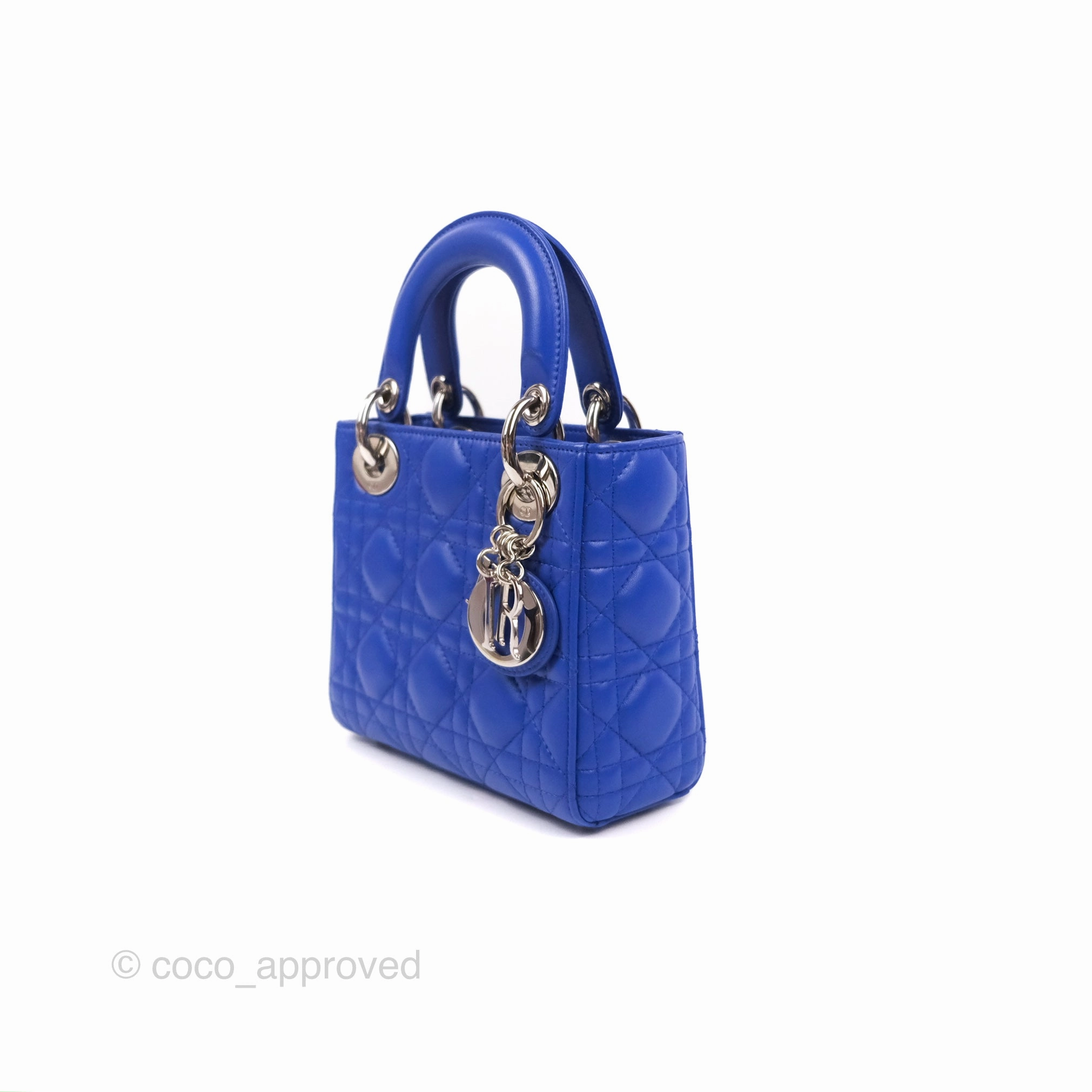 Christian Dior Mini Lady Dior Bag Cannage Lambskin Royal Blue Silver Hardware