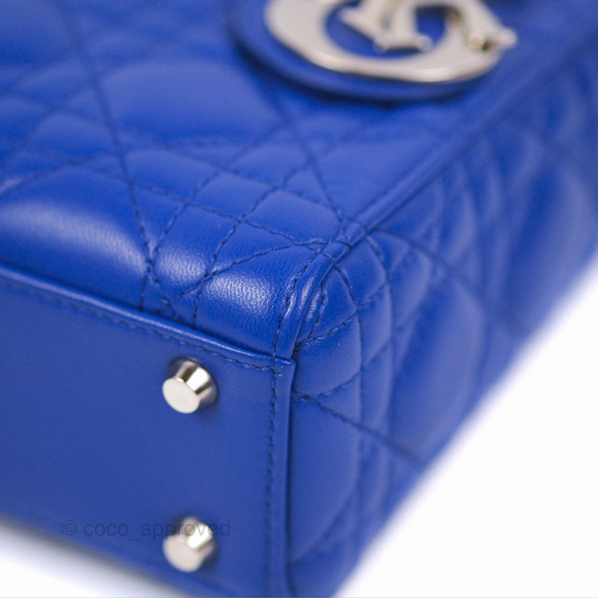 Christian Dior Mini Lady Dior Bag Cannage Lambskin Royal Blue Silver Hardware
