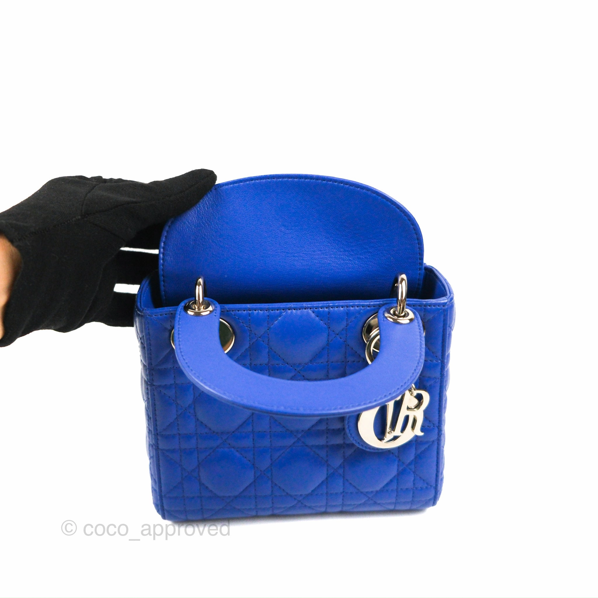 Christian Dior Mini Lady Dior Bag Cannage Lambskin Royal Blue Silver Hardware