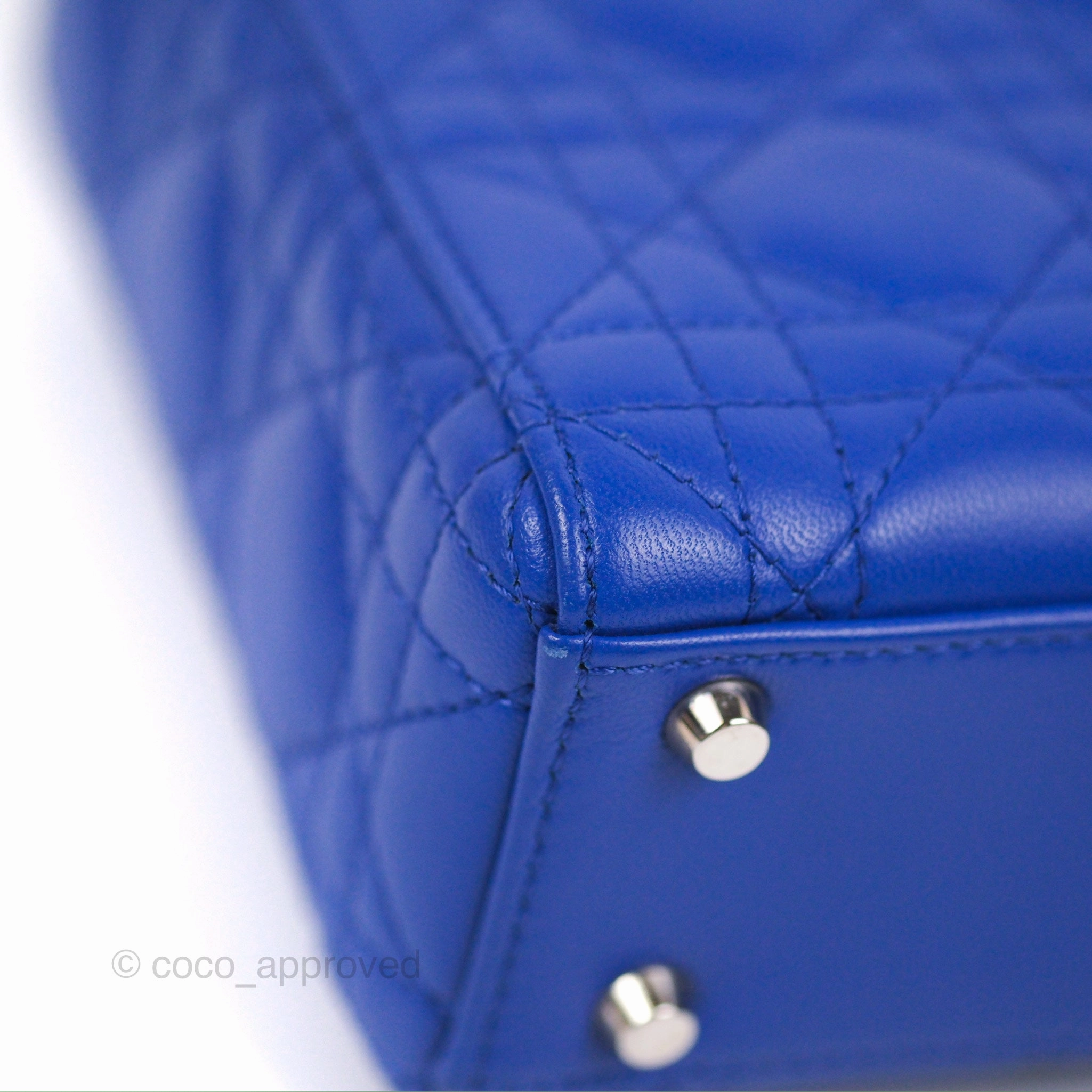 Christian Dior Mini Lady Dior Bag Cannage Lambskin Royal Blue Silver Hardware