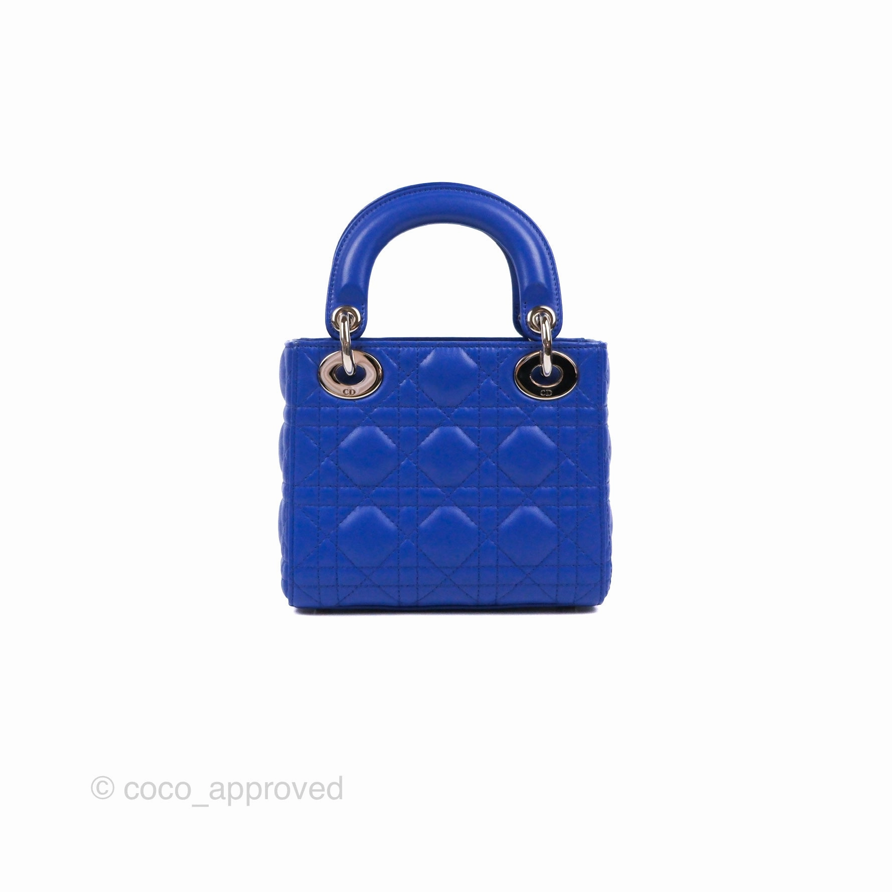 Christian Dior Mini Lady Dior Bag Cannage Lambskin Royal Blue Silver Hardware