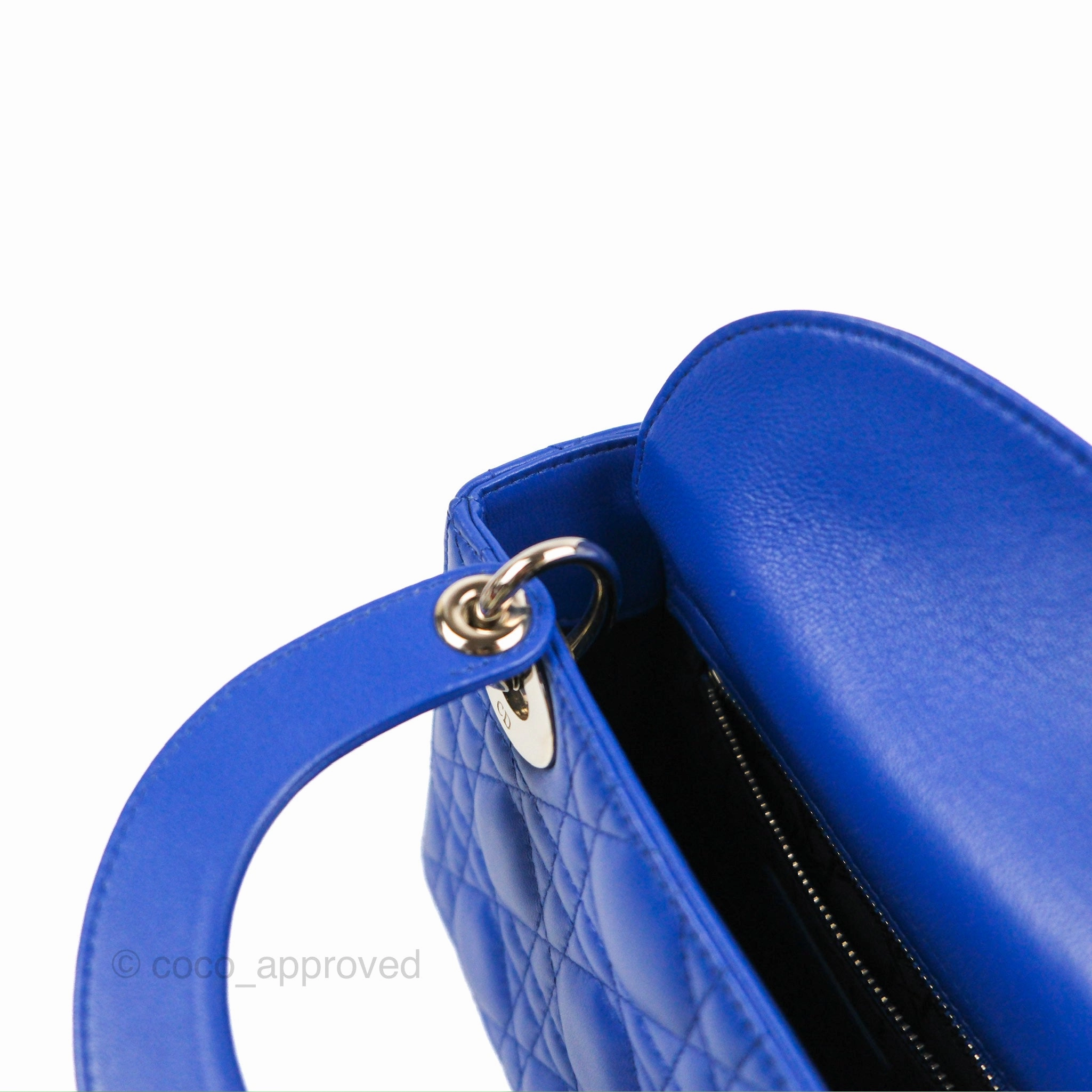 Christian Dior Mini Lady Dior Bag Cannage Lambskin Royal Blue Silver Hardware