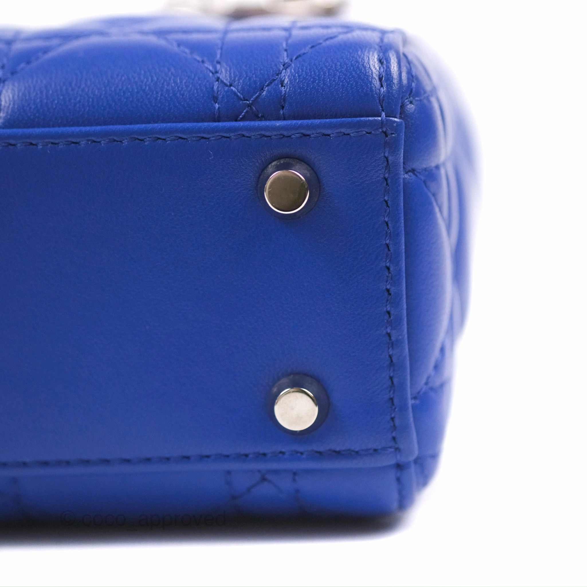 Christian Dior Mini Lady Dior Bag Cannage Lambskin Royal Blue Silver Hardware