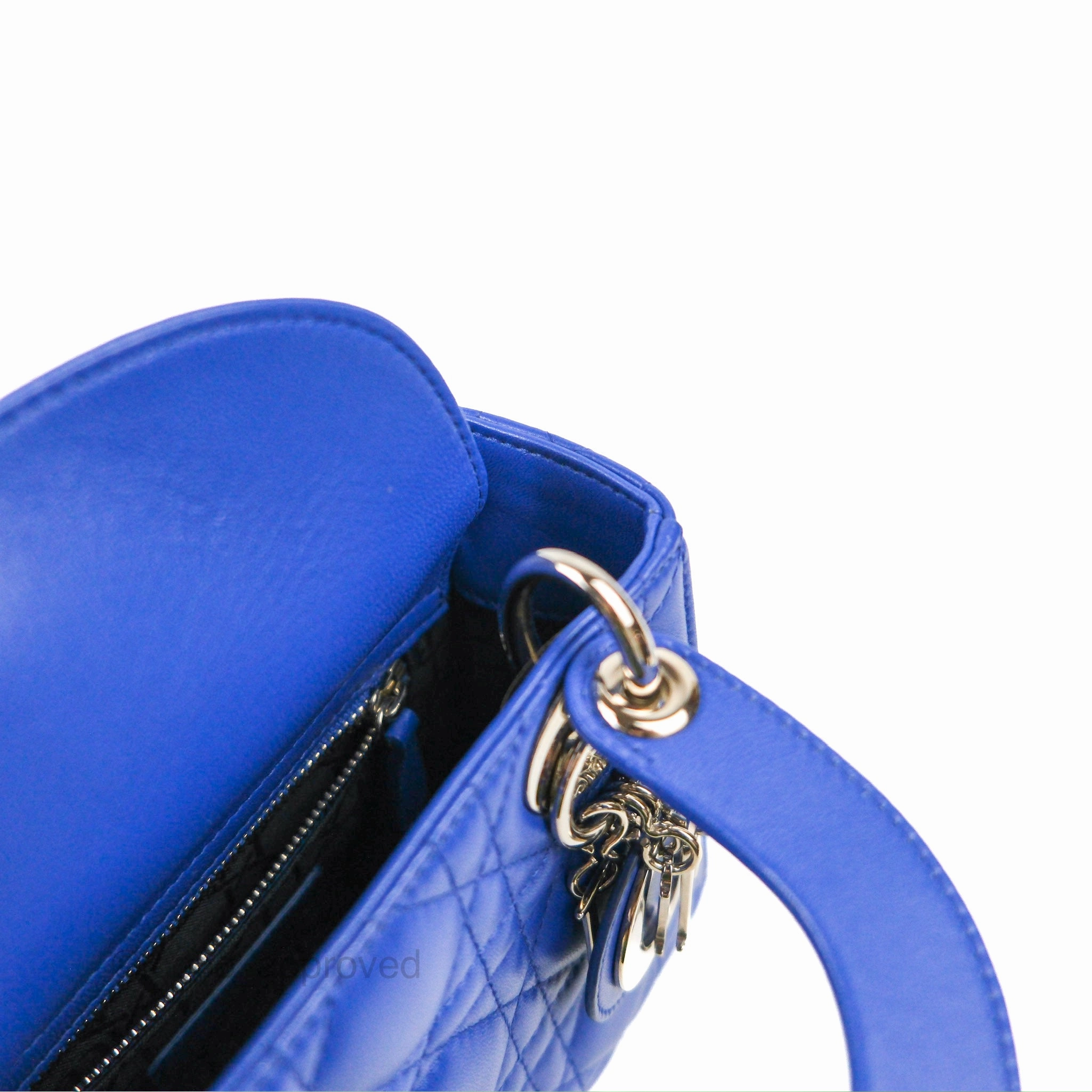 Christian Dior Mini Lady Dior Bag Cannage Lambskin Royal Blue Silver Hardware