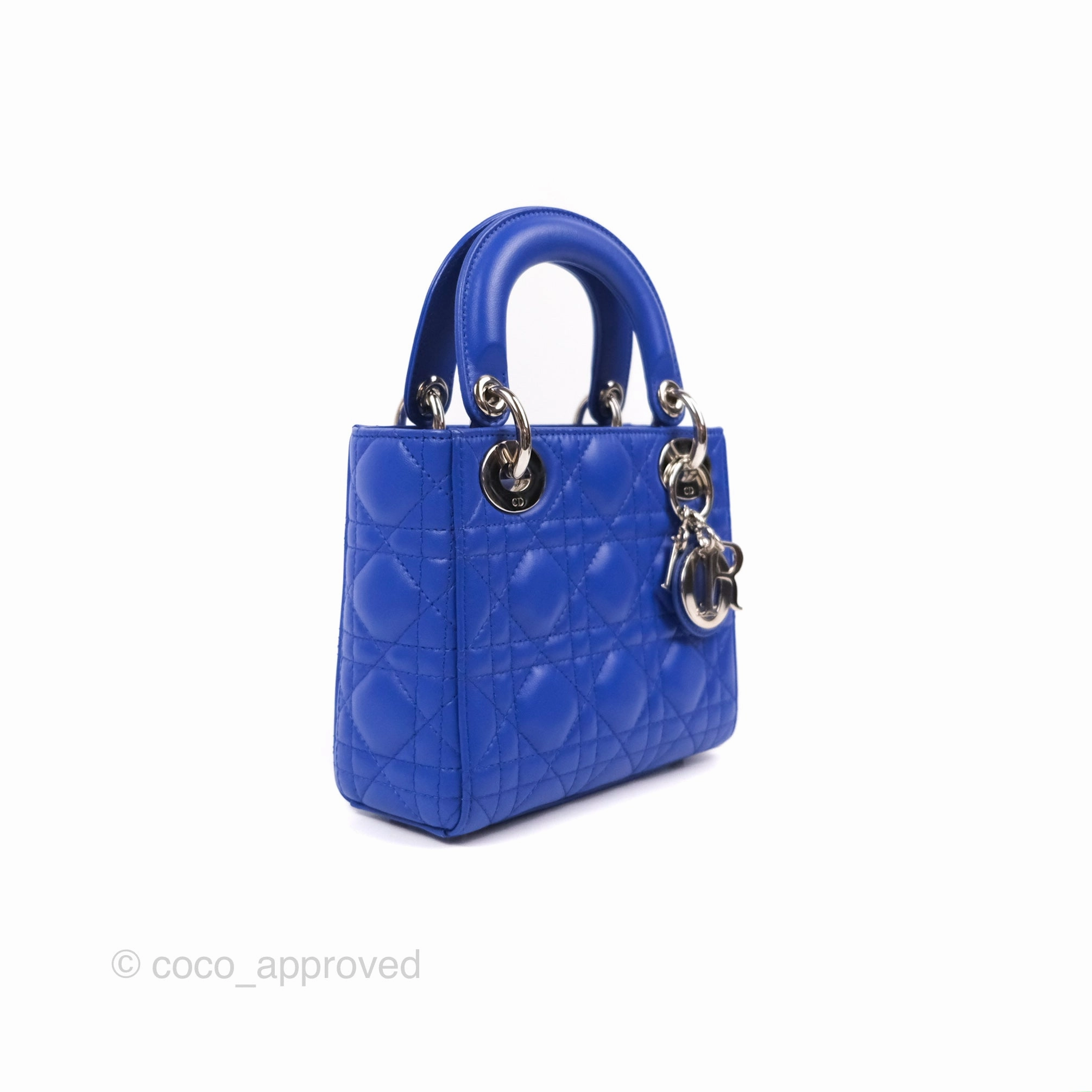 Christian Dior Mini Lady Dior Bag Cannage Lambskin Royal Blue Silver Hardware