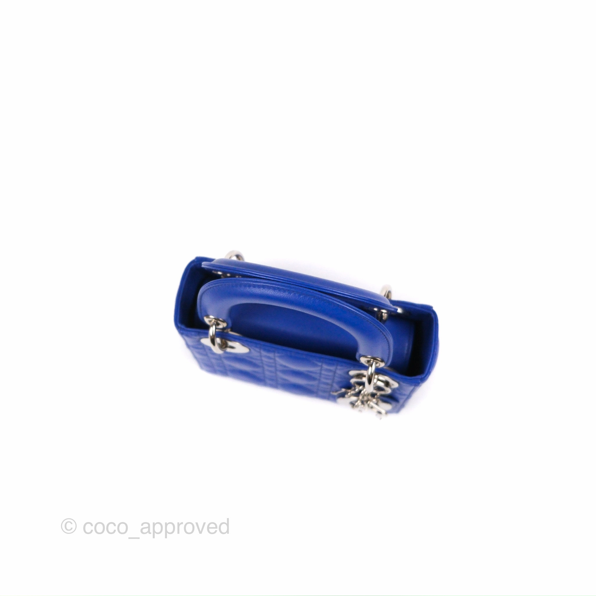 Christian Dior Mini Lady Dior Bag Cannage Lambskin Royal Blue Silver Hardware