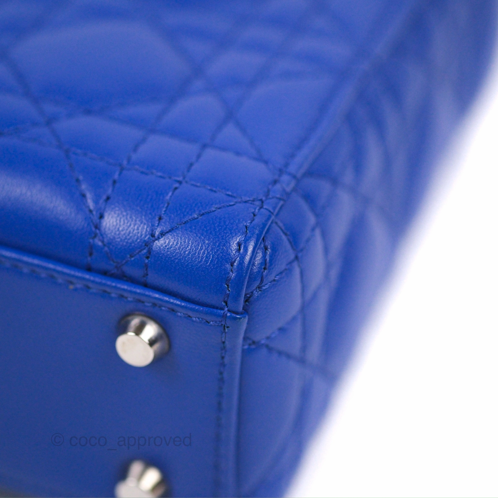 Christian Dior Mini Lady Dior Bag Cannage Lambskin Royal Blue Silver Hardware