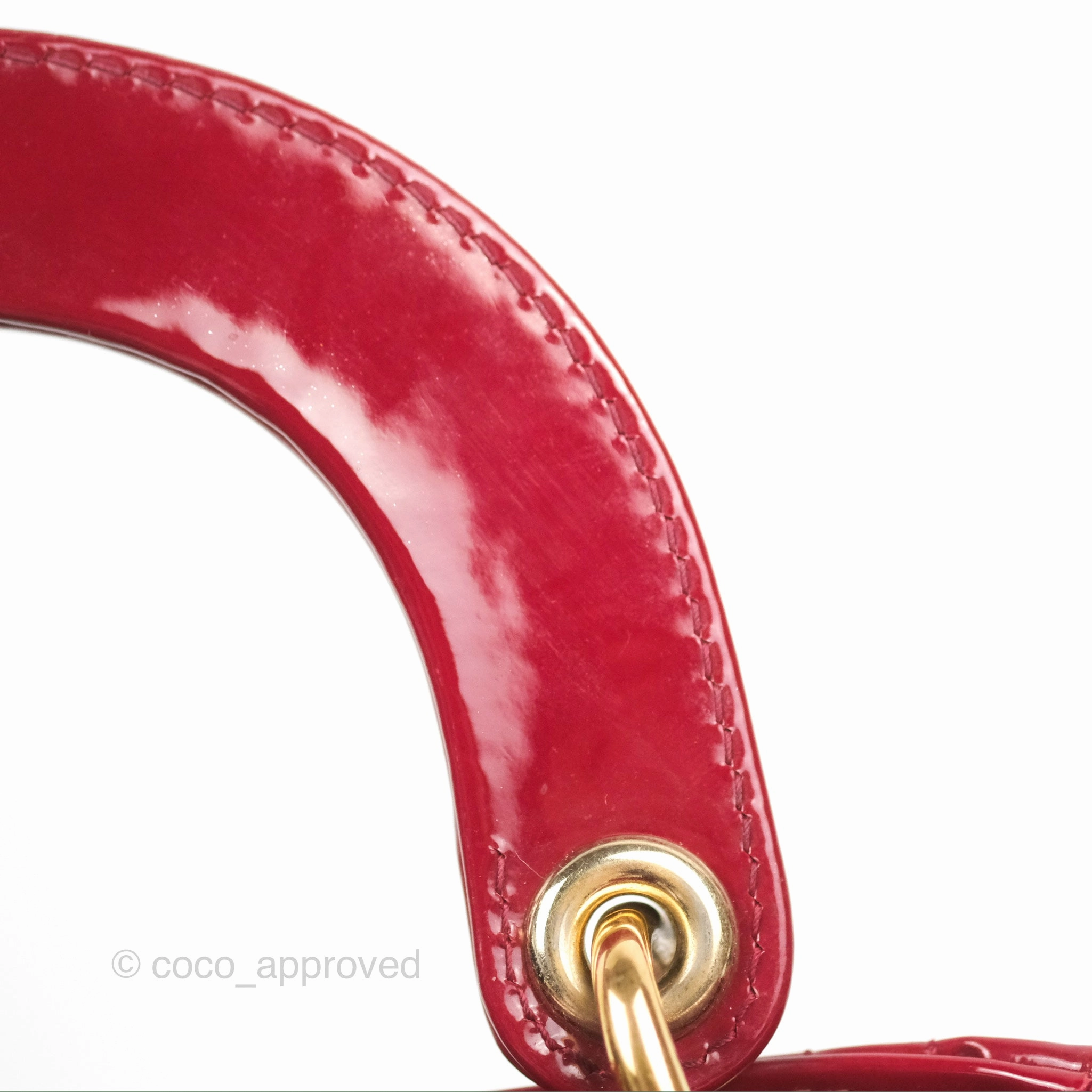 Christian Dior Mini Lady Dior Bag Red Patent Gold Hardware