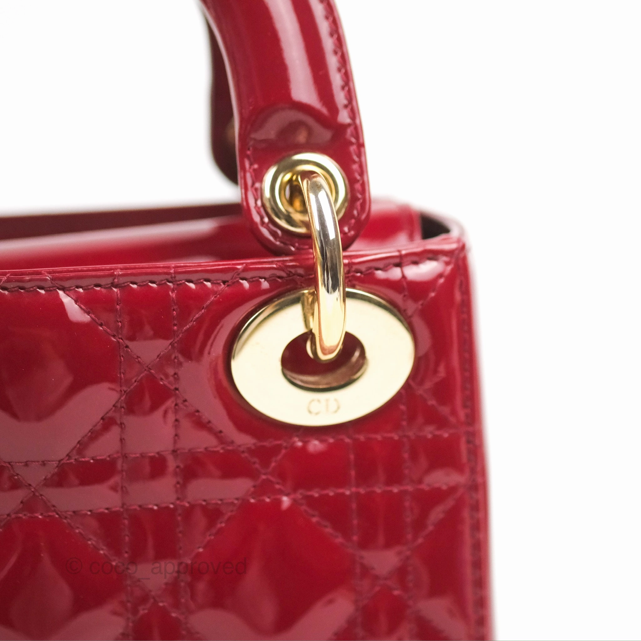 Christian Dior Mini Lady Dior Bag Red Patent Gold Hardware