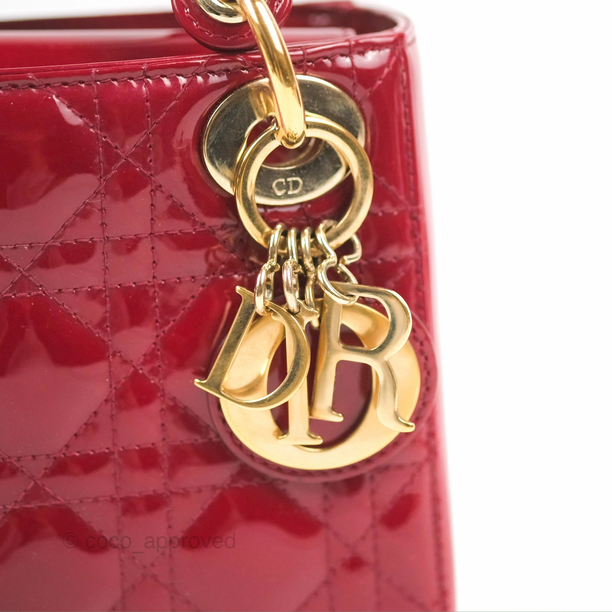 Christian Dior Mini Lady Dior Bag Red Patent Gold Hardware