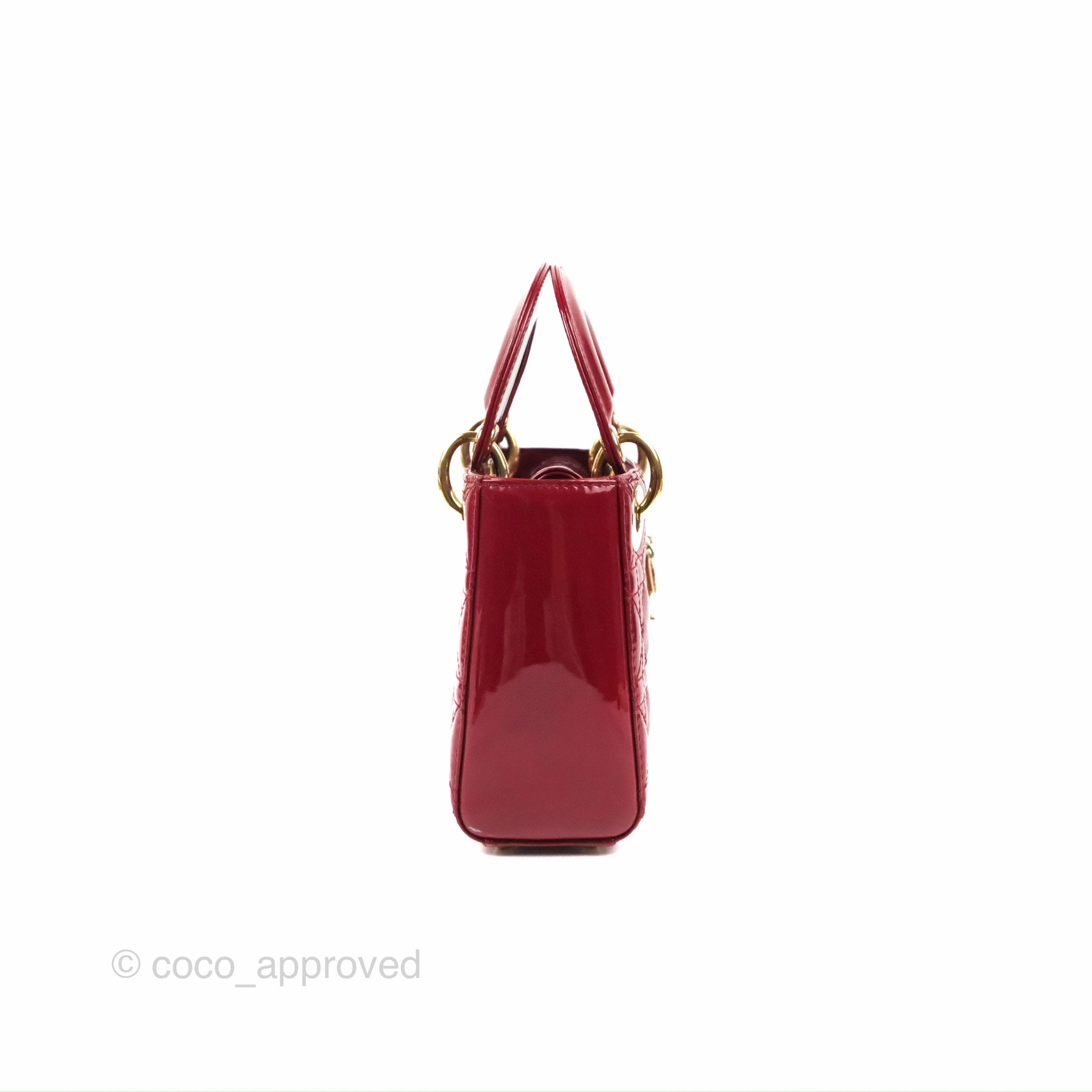 Christian Dior Mini Lady Dior Bag Red Patent Gold Hardware