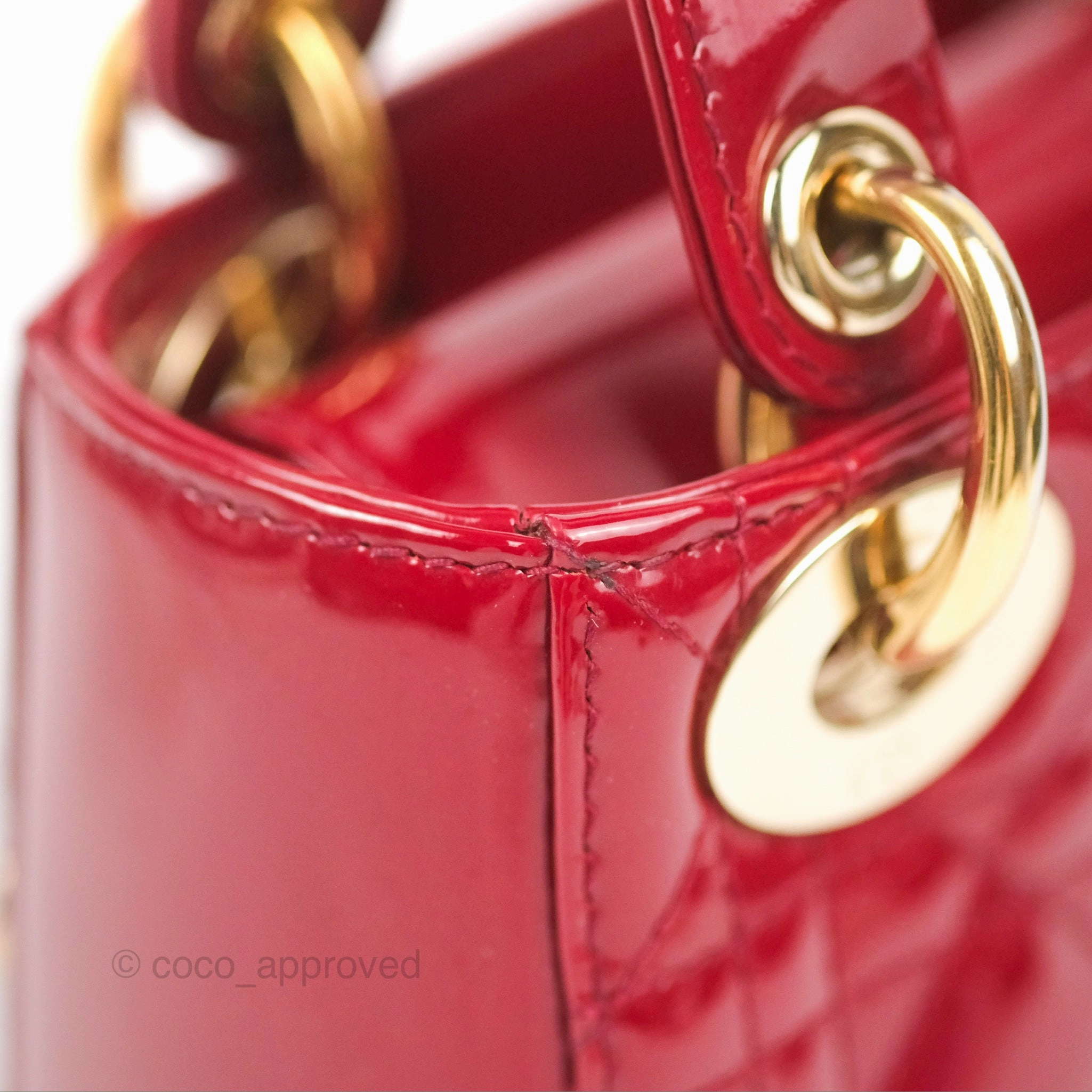 Christian Dior Mini Lady Dior Bag Red Patent Gold Hardware