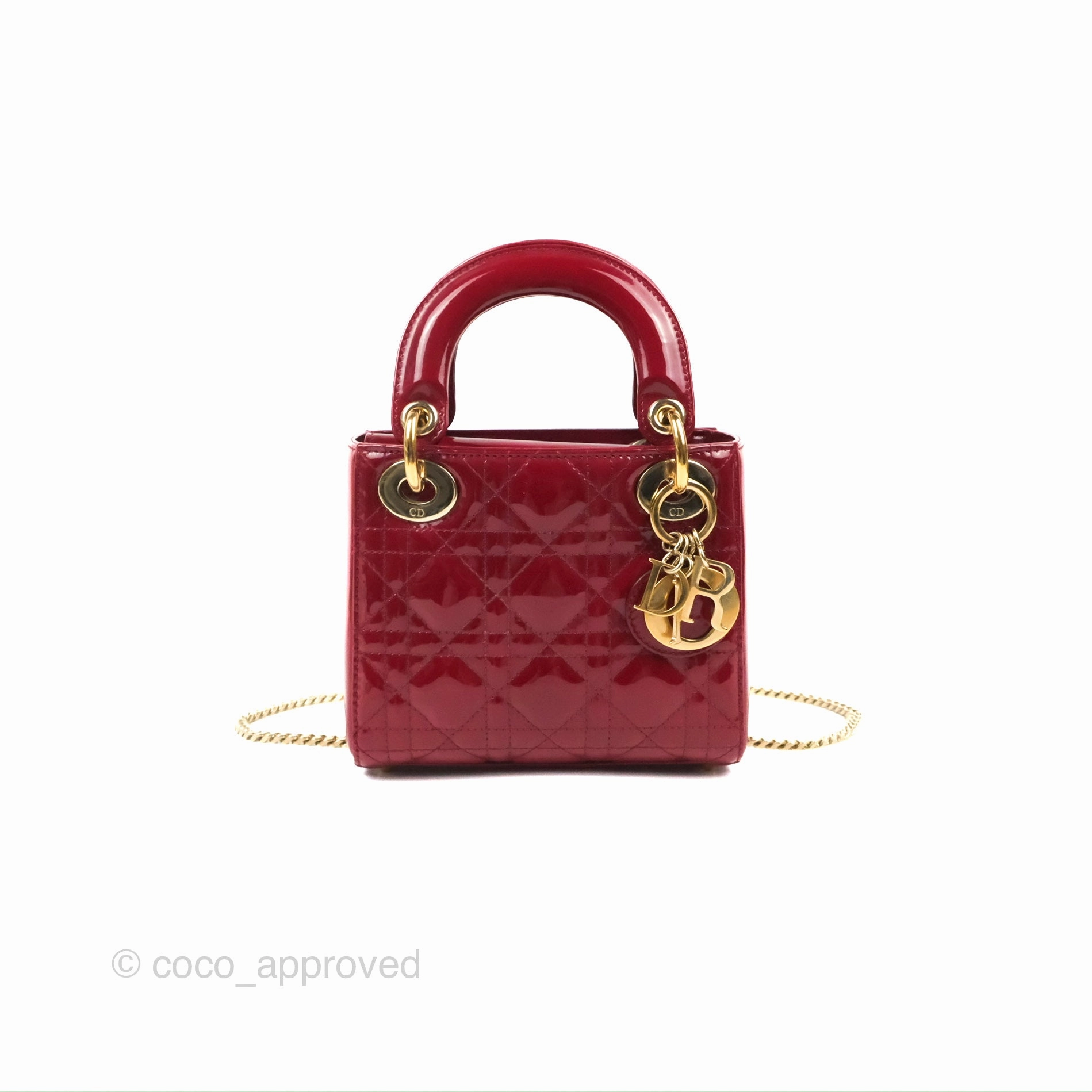 Christian Dior Mini Lady Dior Bag Red Patent Gold Hardware