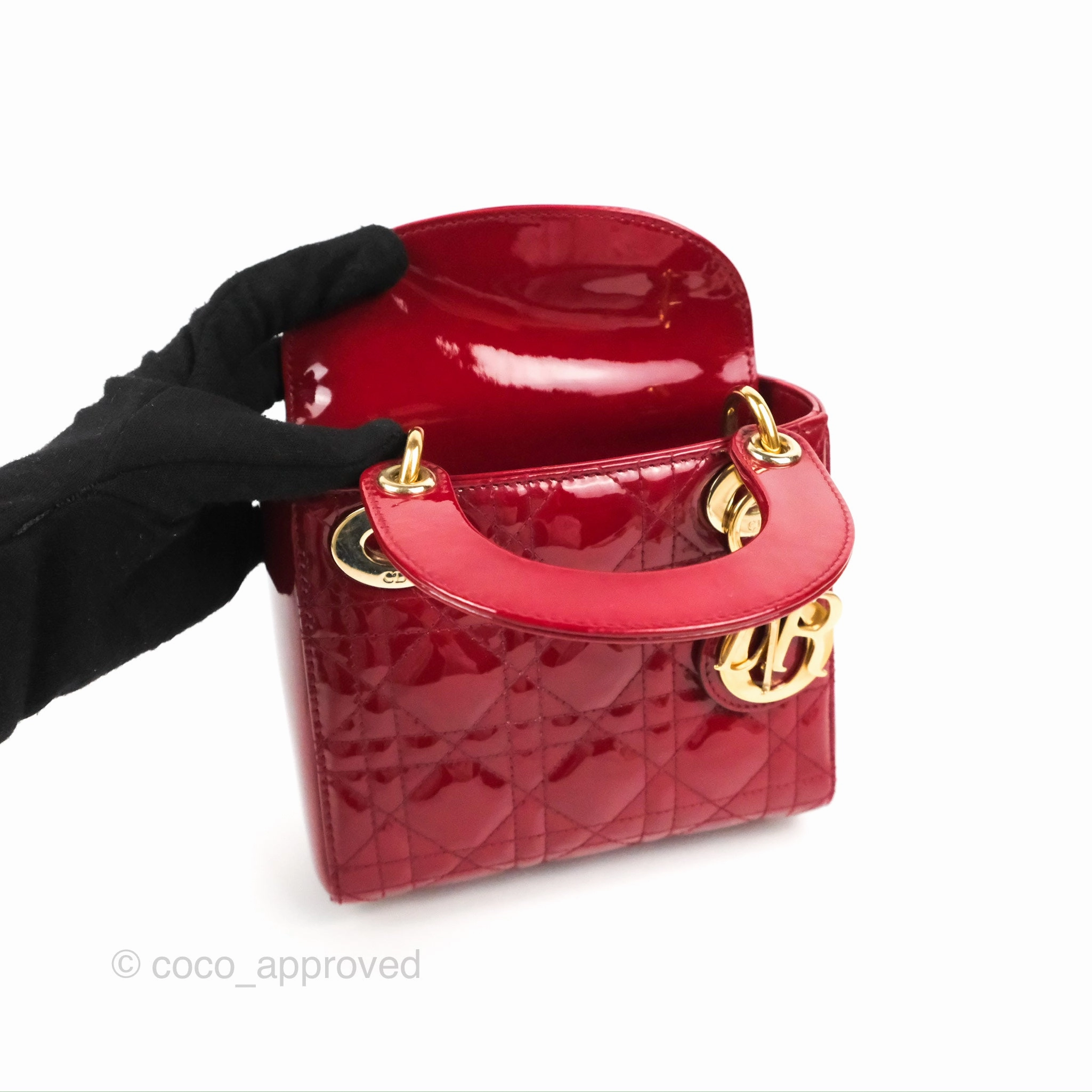 Christian Dior Mini Lady Dior Bag Red Patent Gold Hardware