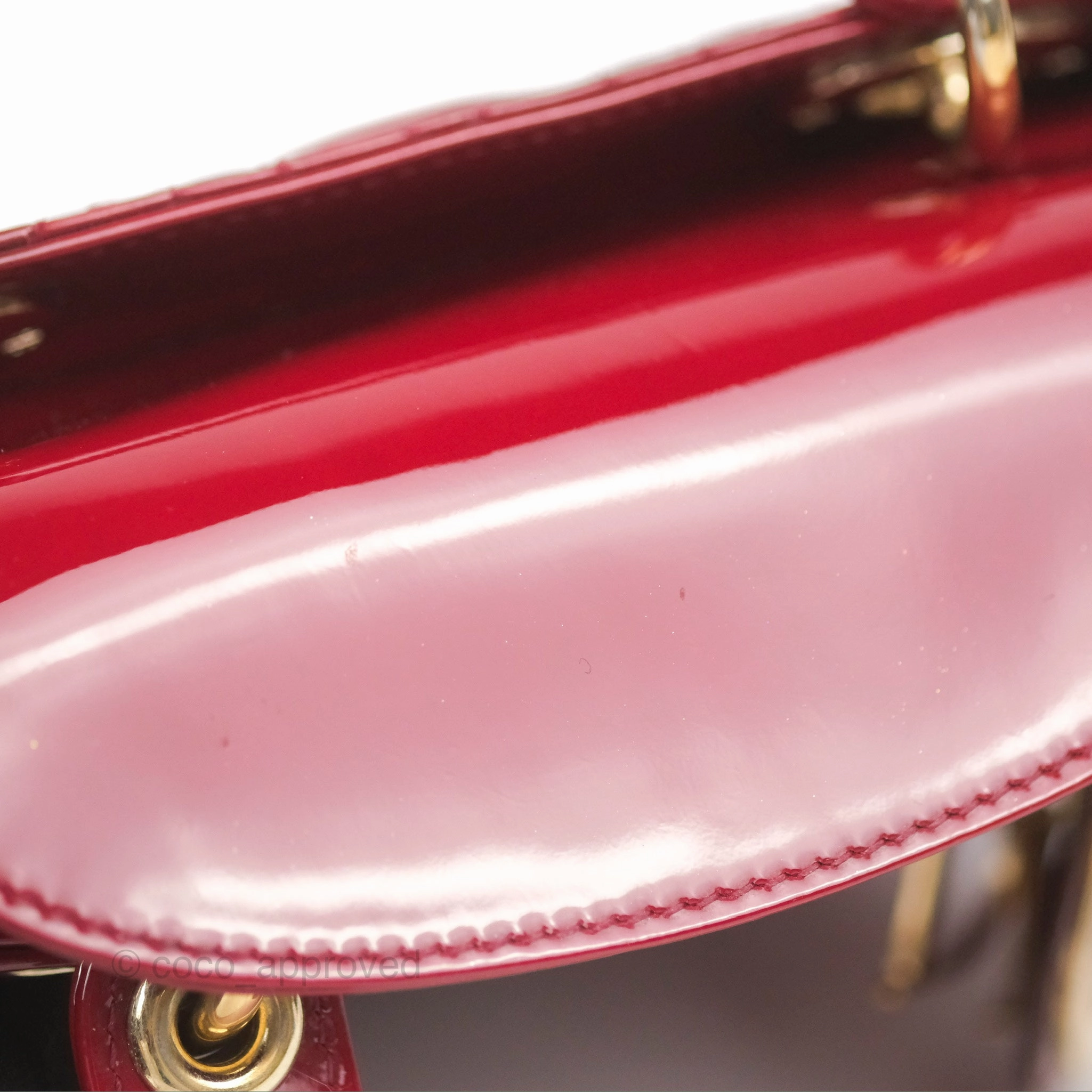 Christian Dior Mini Lady Dior Bag Red Patent Gold Hardware