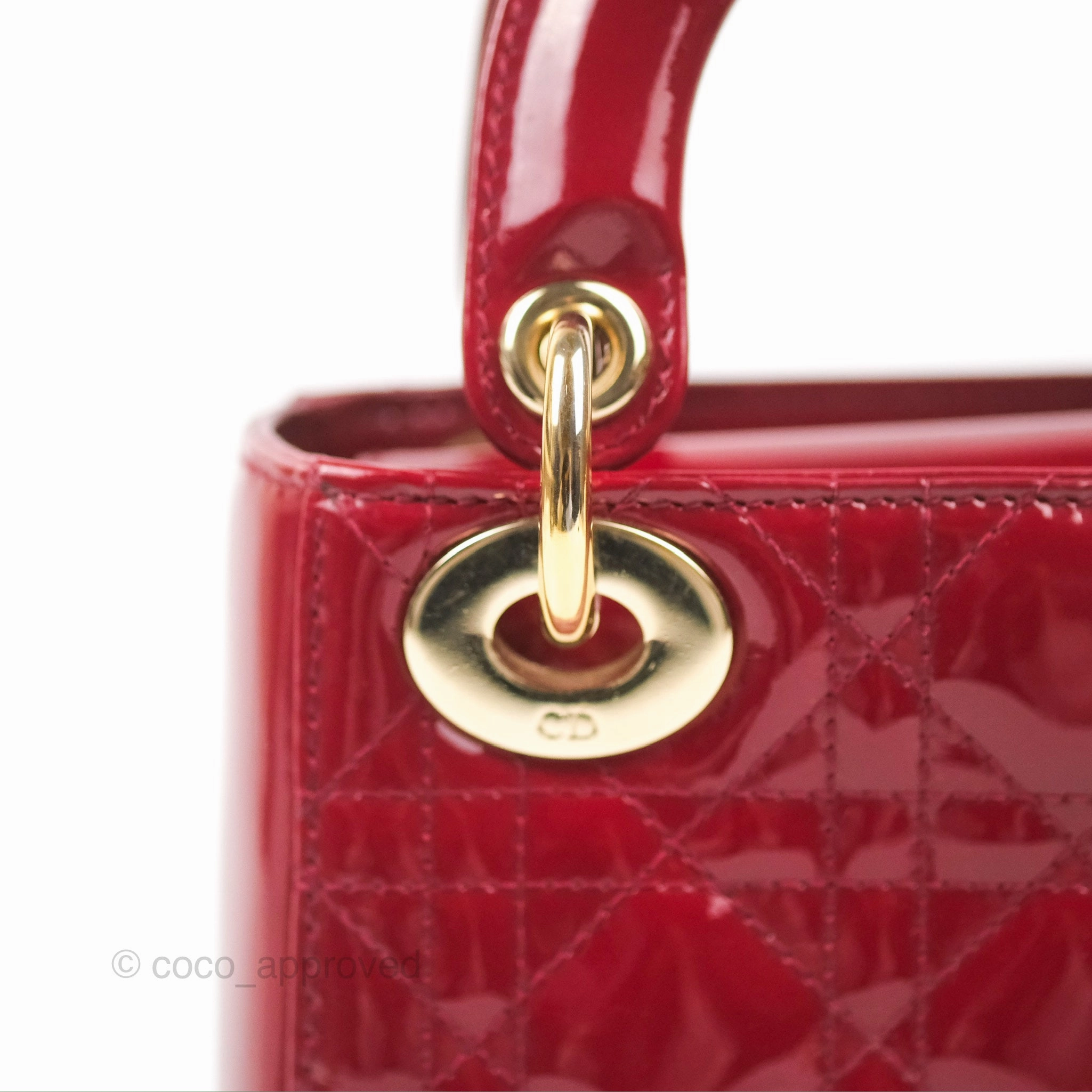 Christian Dior Mini Lady Dior Bag Red Patent Gold Hardware