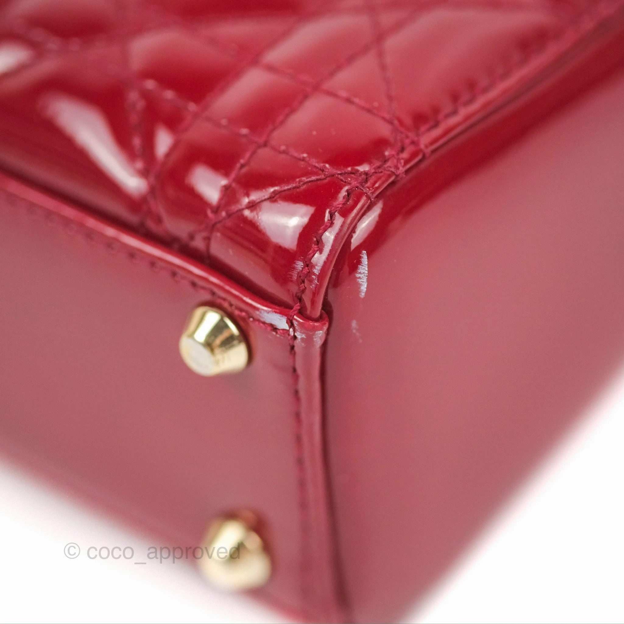Christian Dior Mini Lady Dior Bag Red Patent Gold Hardware