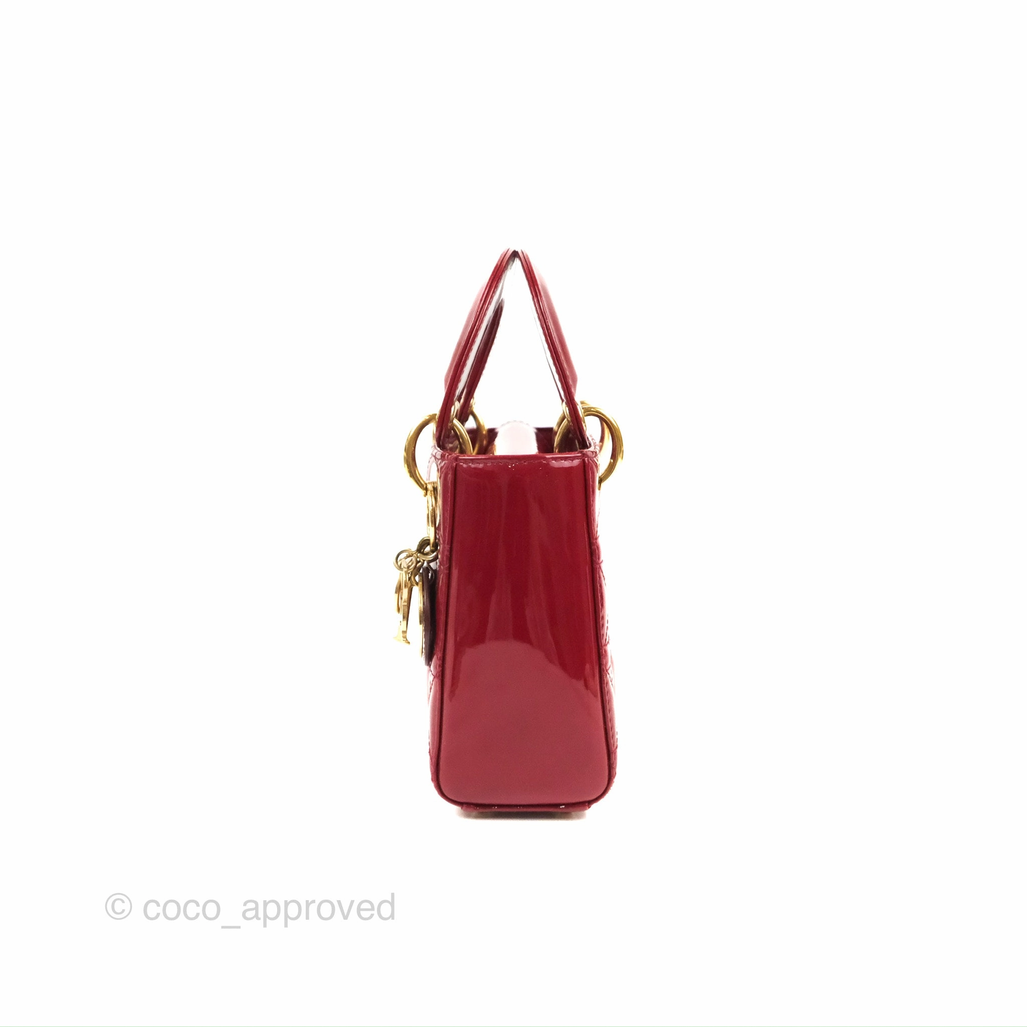 Christian Dior Mini Lady Dior Bag Red Patent Gold Hardware