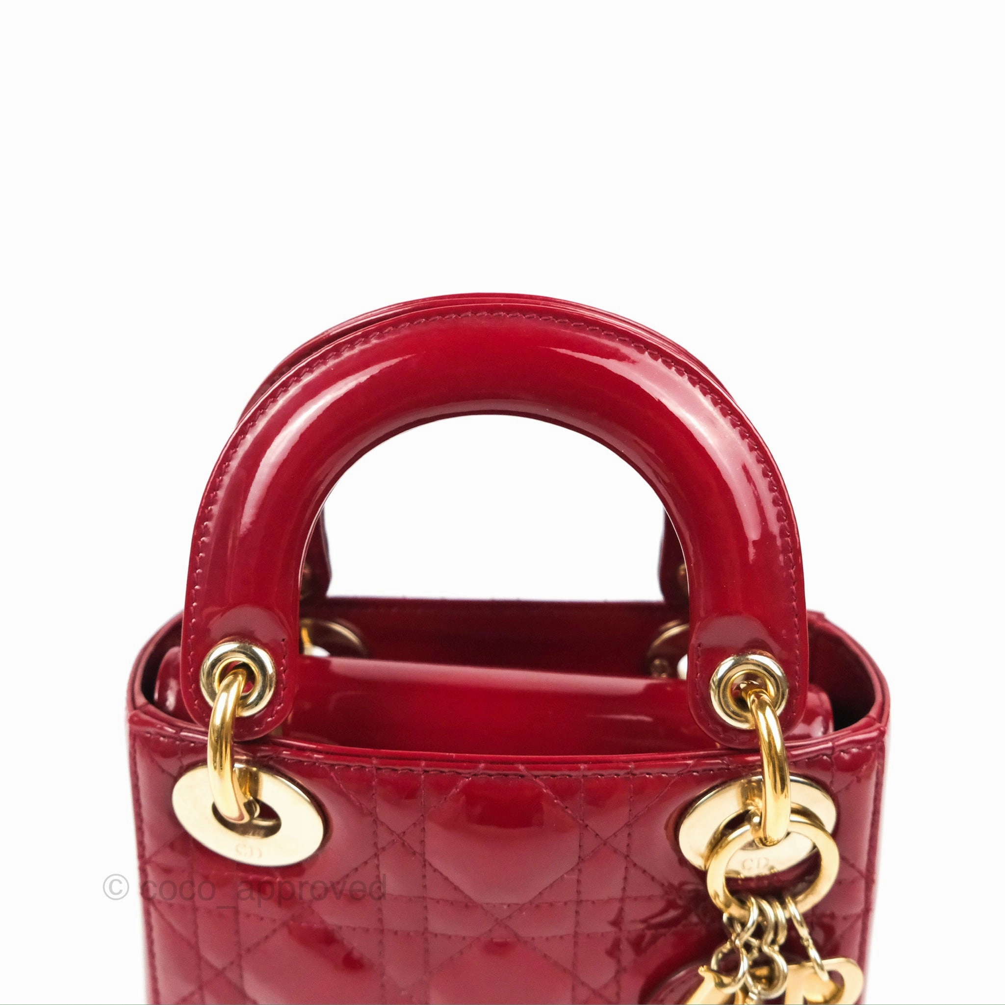 Christian Dior Mini Lady Dior Bag Red Patent Gold Hardware