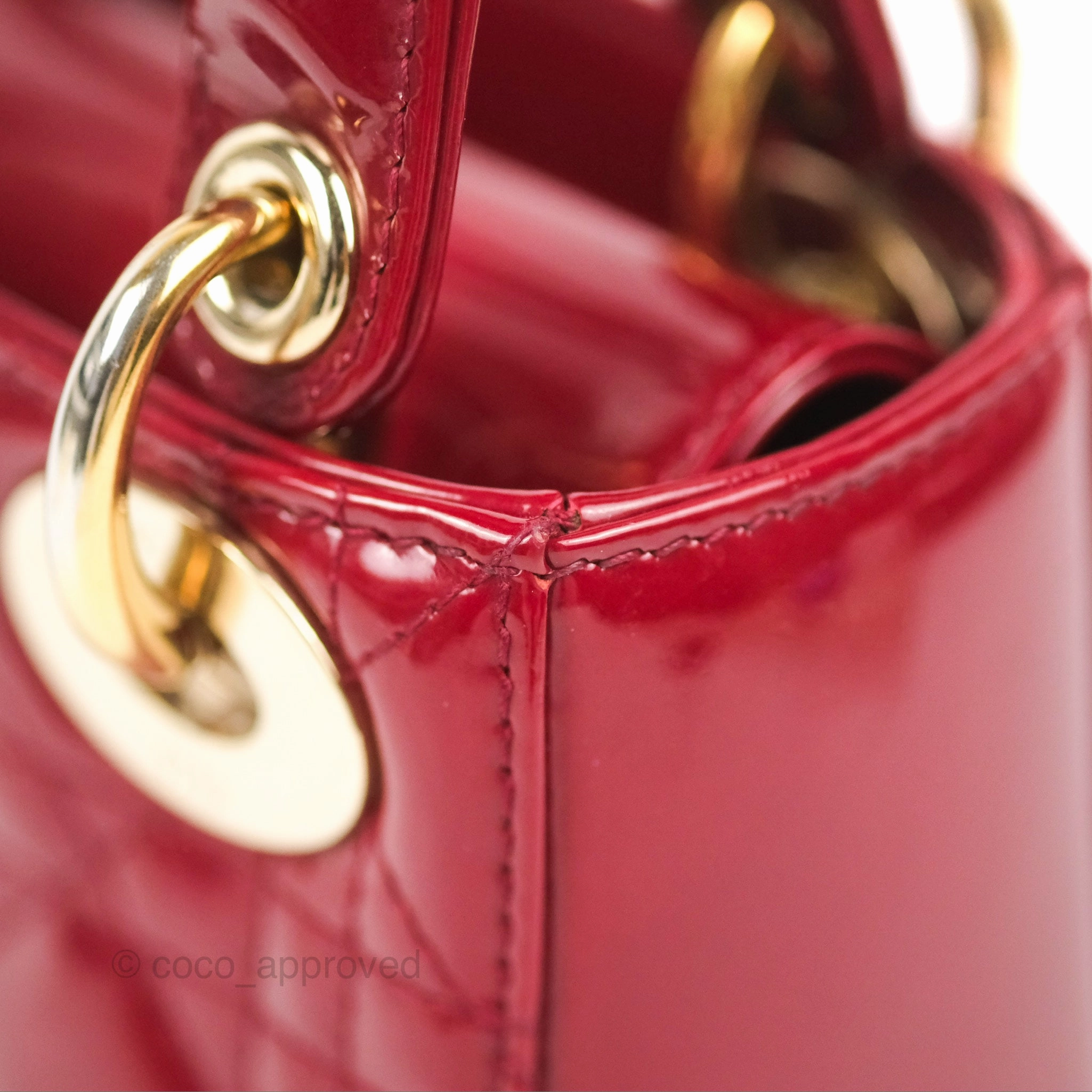 Christian Dior Mini Lady Dior Bag Red Patent Gold Hardware