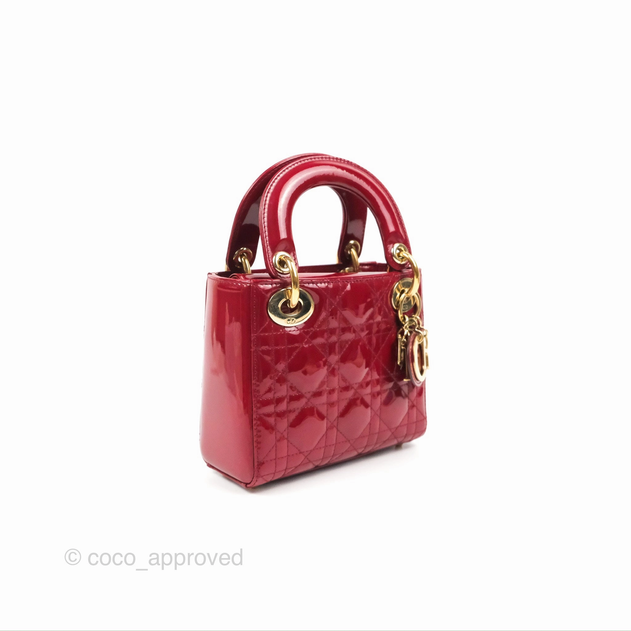 Christian Dior Mini Lady Dior Bag Red Patent Gold Hardware