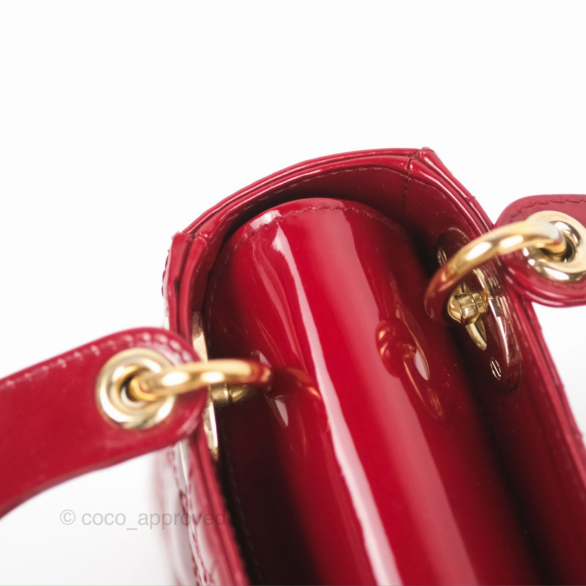 Christian Dior Mini Lady Dior Bag Red Patent Gold Hardware
