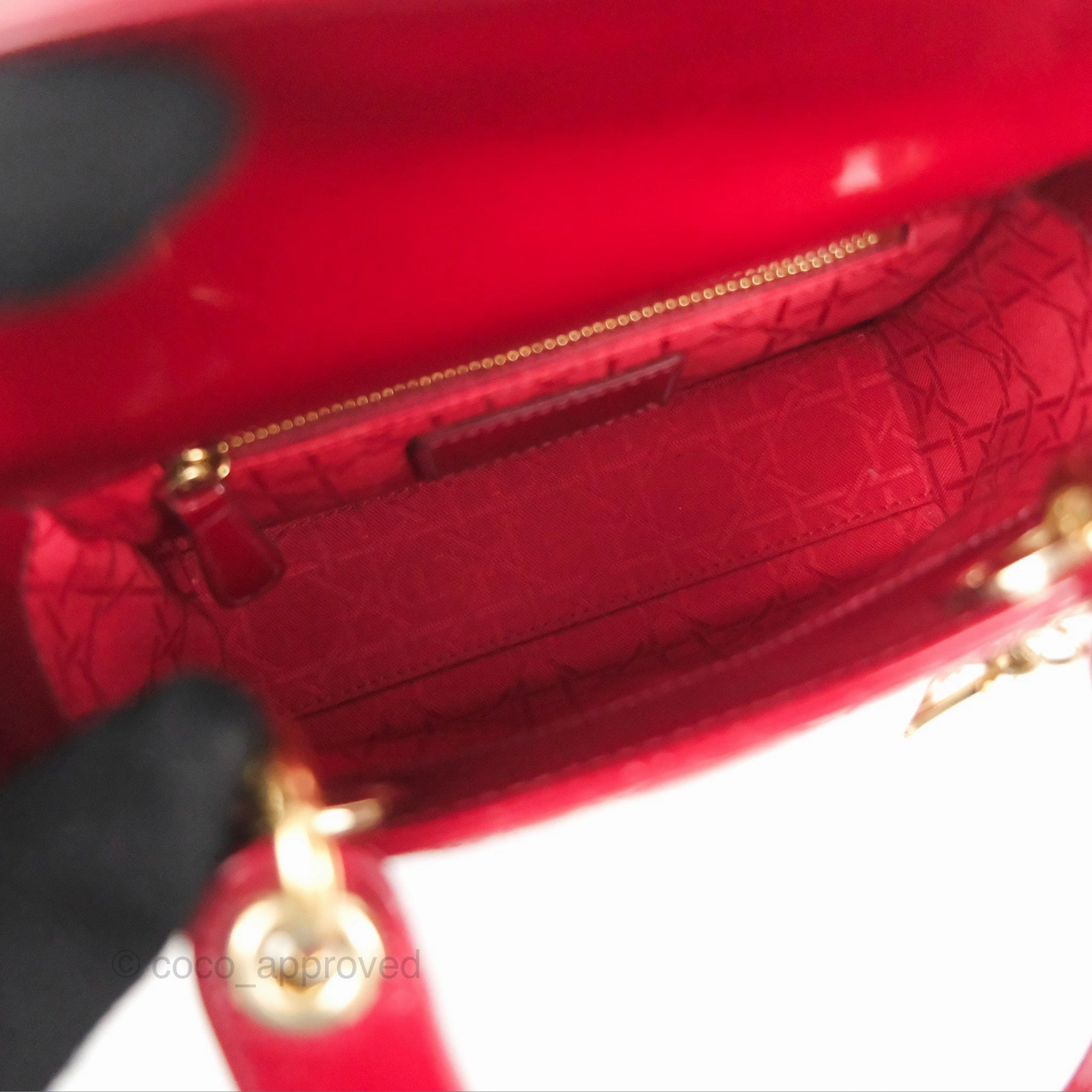 Christian Dior Mini Lady Dior Bag Red Patent Gold Hardware
