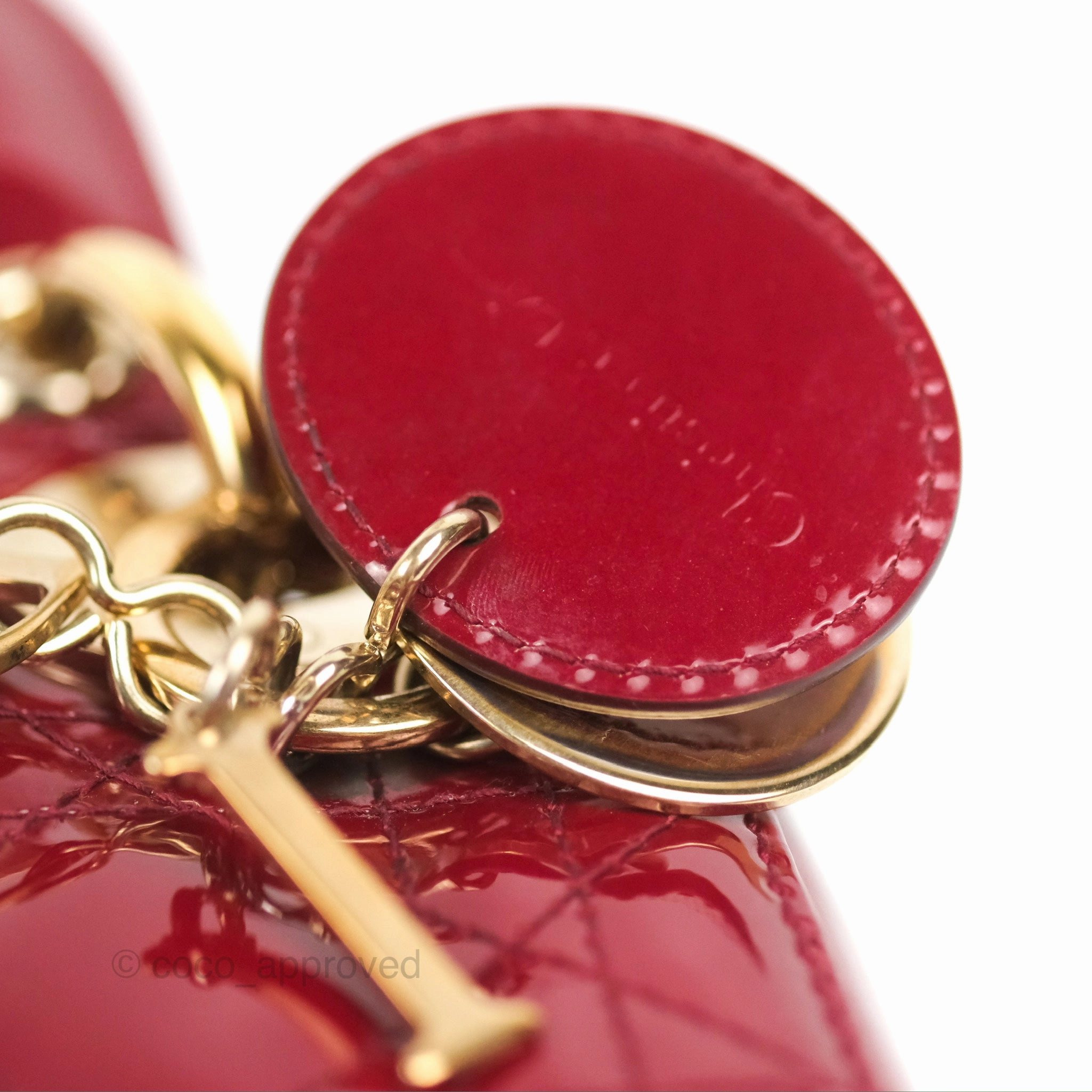 Christian Dior Mini Lady Dior Bag Red Patent Gold Hardware