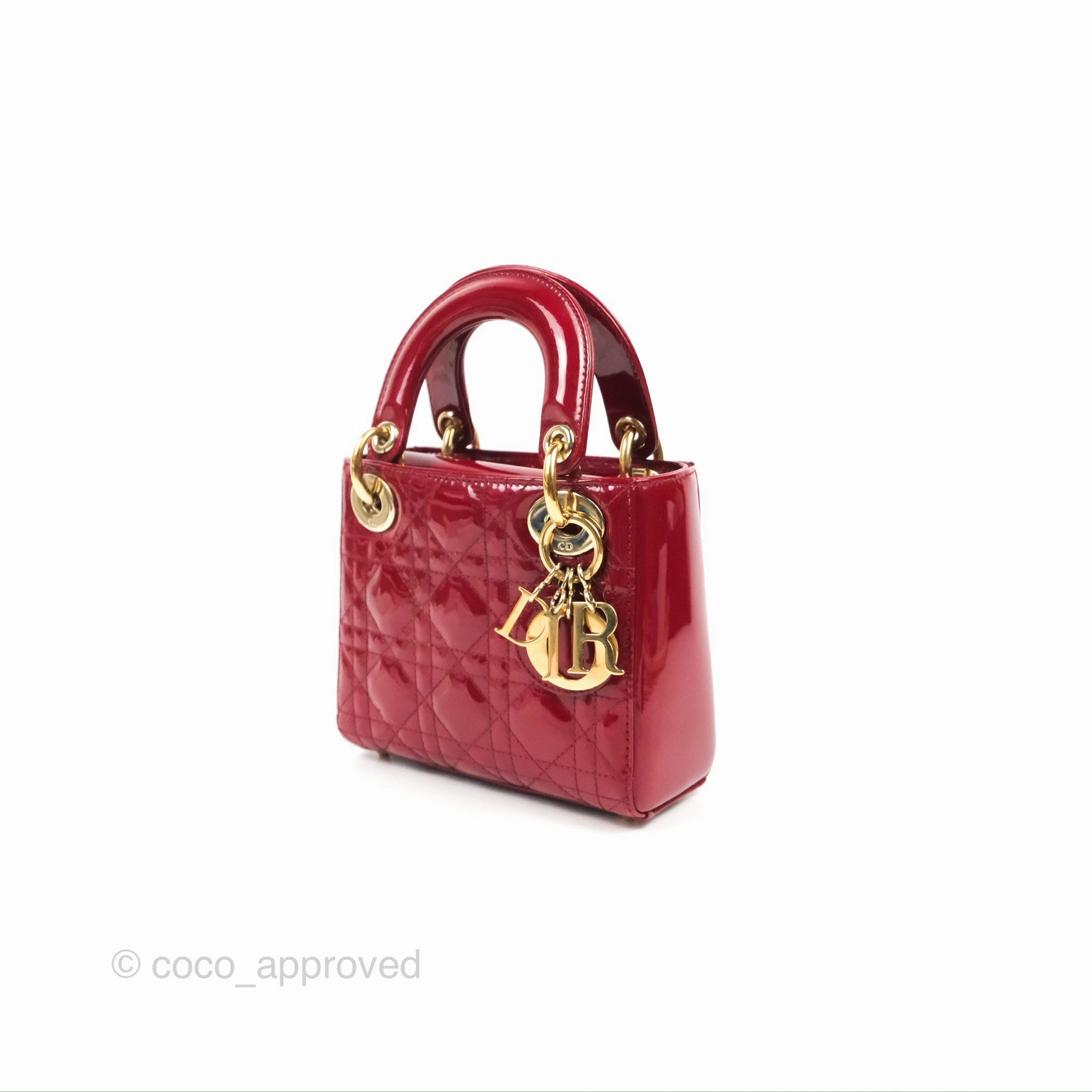 Christian Dior Mini Lady Dior Bag Red Patent Gold Hardware