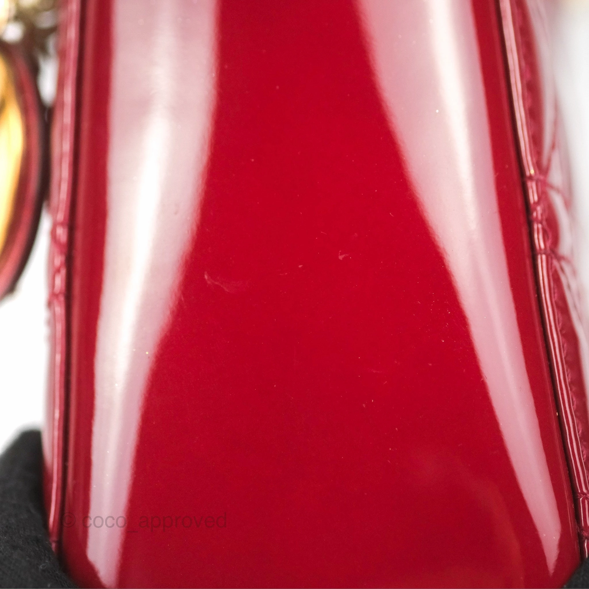 Christian Dior Mini Lady Dior Bag Red Patent Gold Hardware