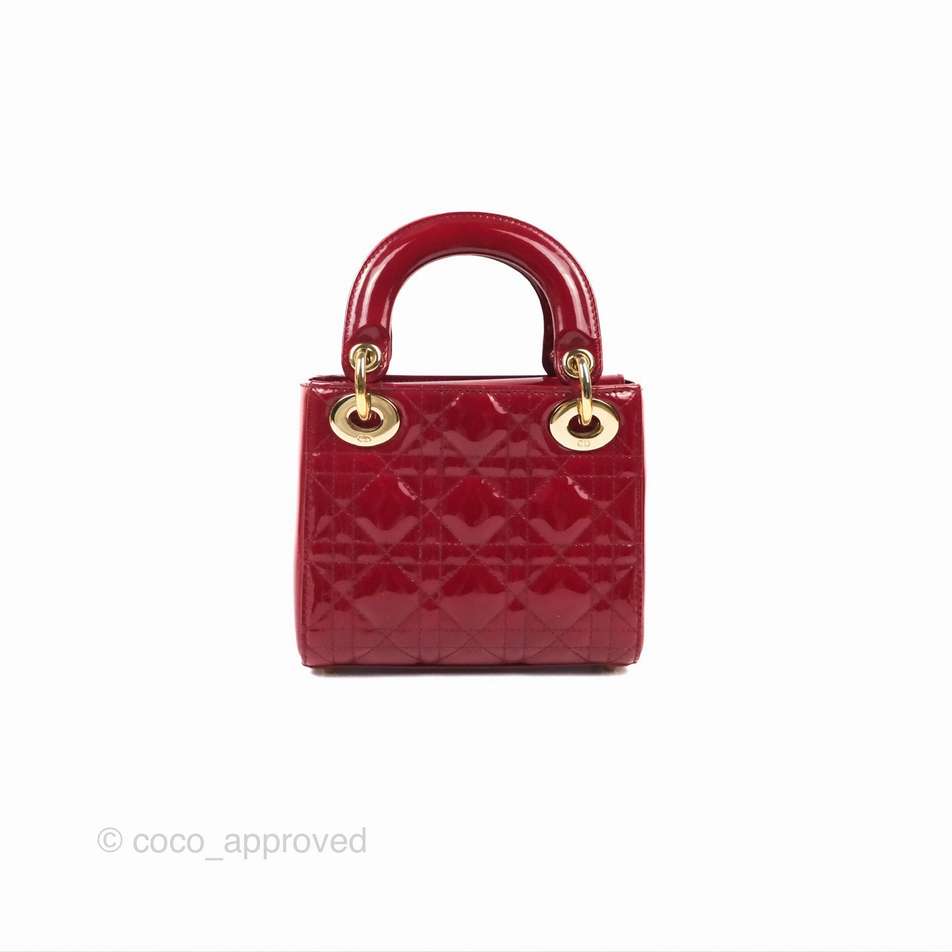 Christian Dior Mini Lady Dior Bag Red Patent Gold Hardware