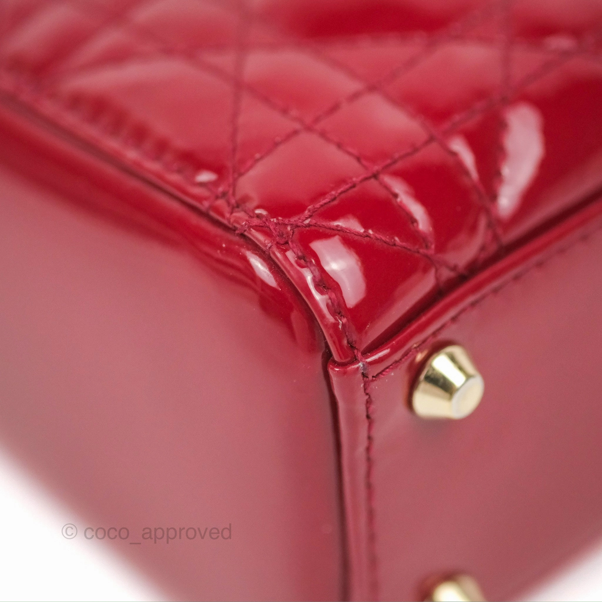 Christian Dior Mini Lady Dior Bag Red Patent Gold Hardware