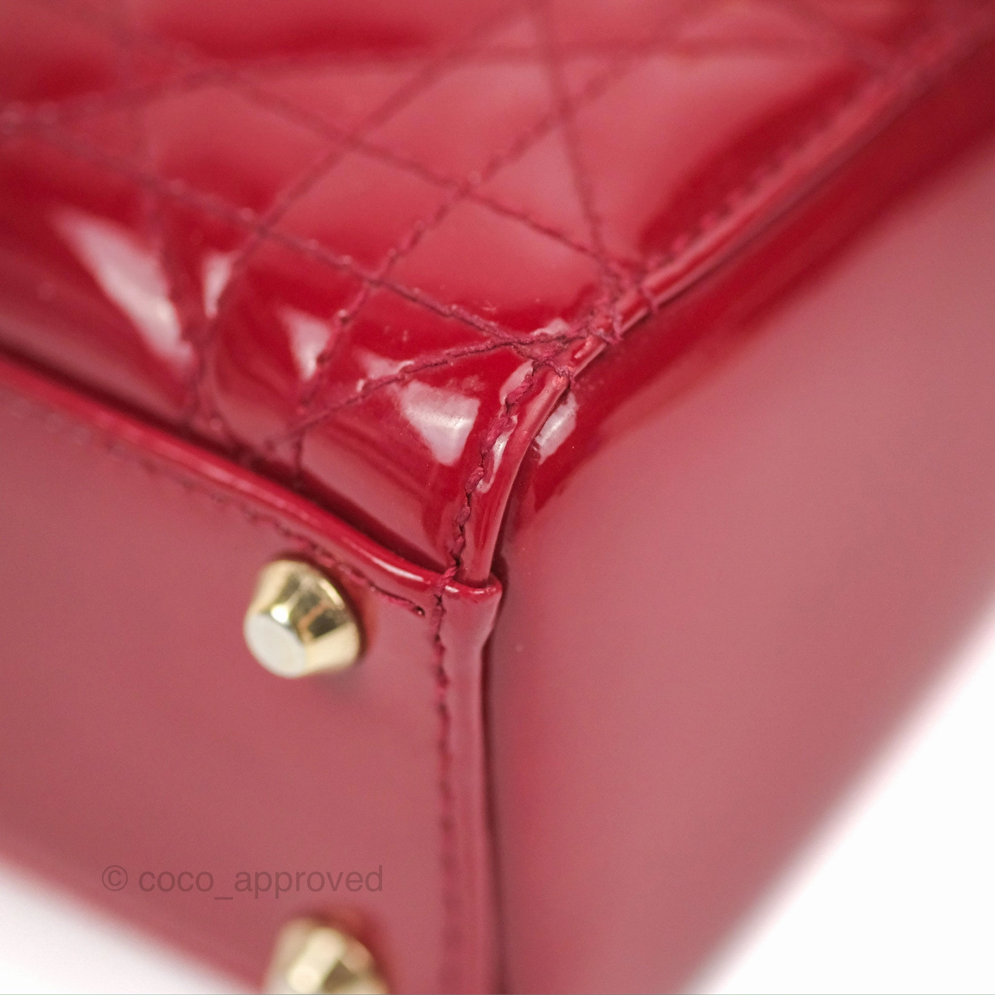 Christian Dior Mini Lady Dior Bag Red Patent Gold Hardware