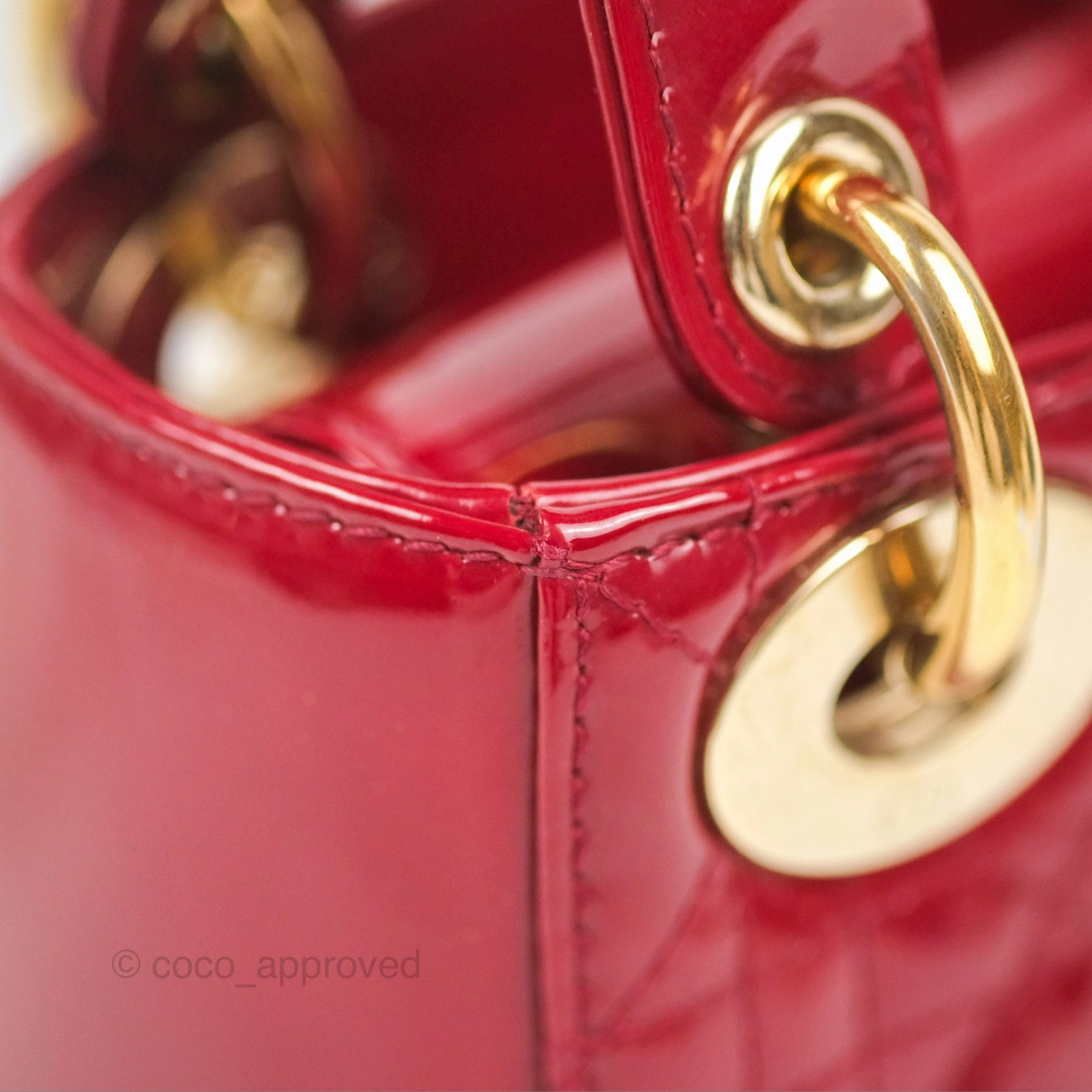 Christian Dior Mini Lady Dior Bag Red Patent Gold Hardware