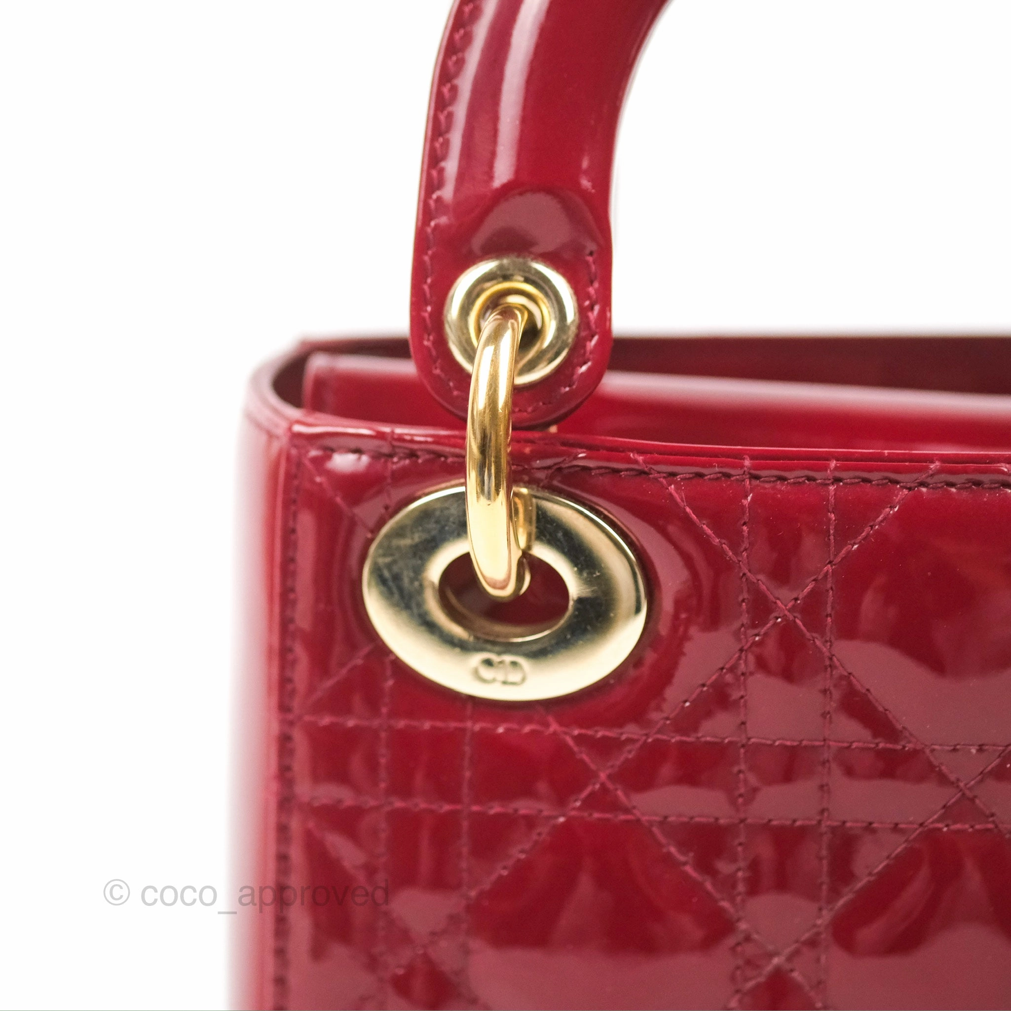 Christian Dior Mini Lady Dior Bag Red Patent Gold Hardware