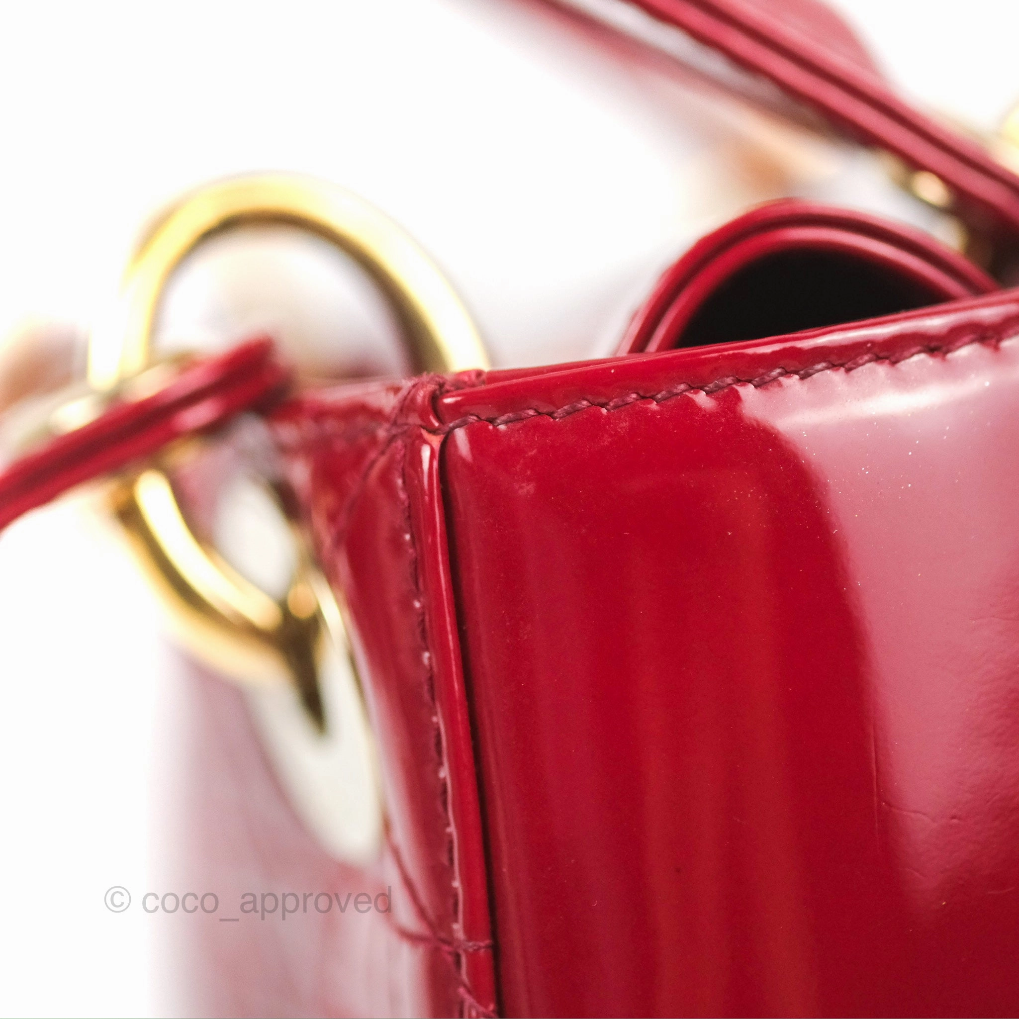 Christian Dior Mini Lady Dior Bag Red Patent Gold Hardware