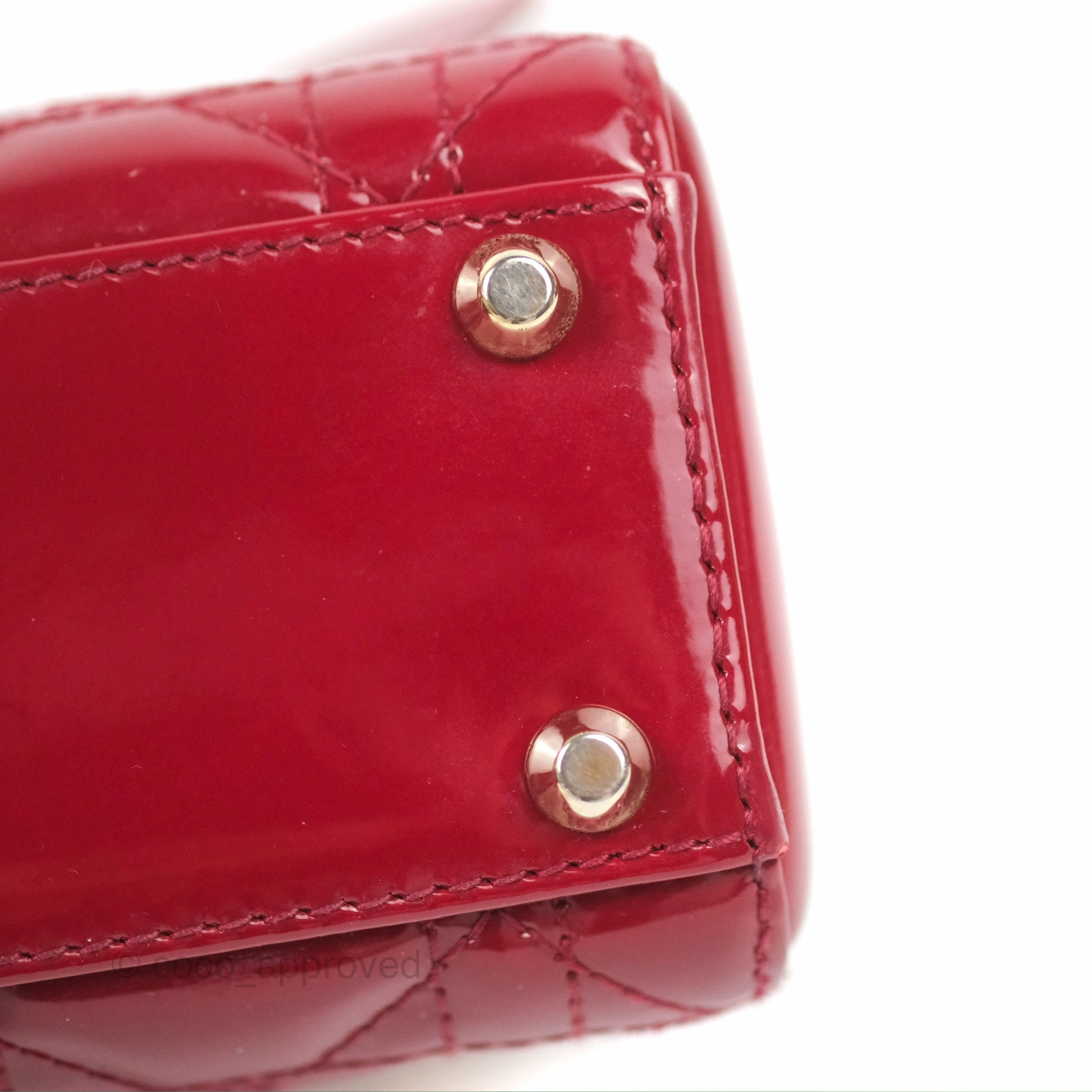 Christian Dior Mini Lady Dior Bag Red Patent Gold Hardware