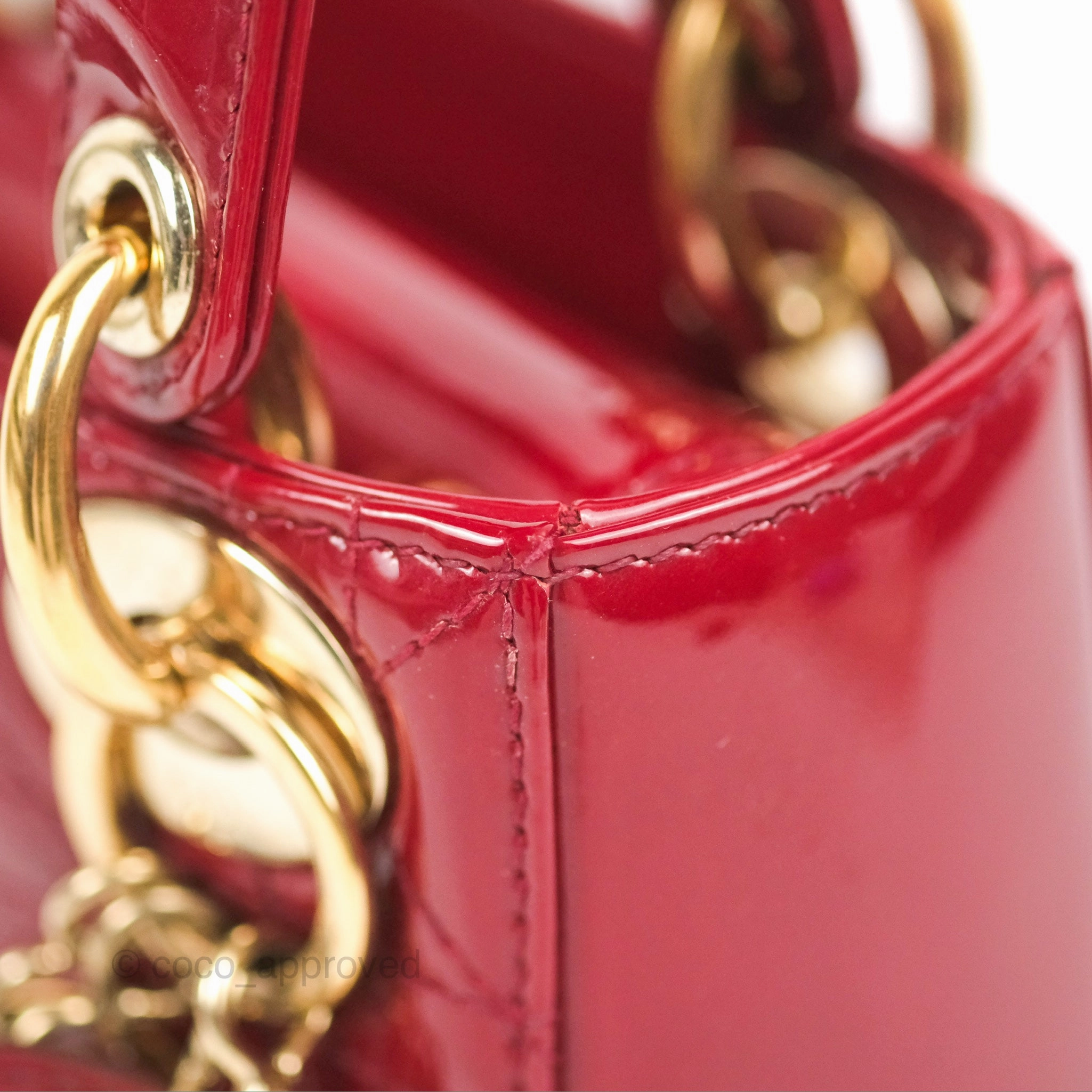 Christian Dior Mini Lady Dior Bag Red Patent Gold Hardware