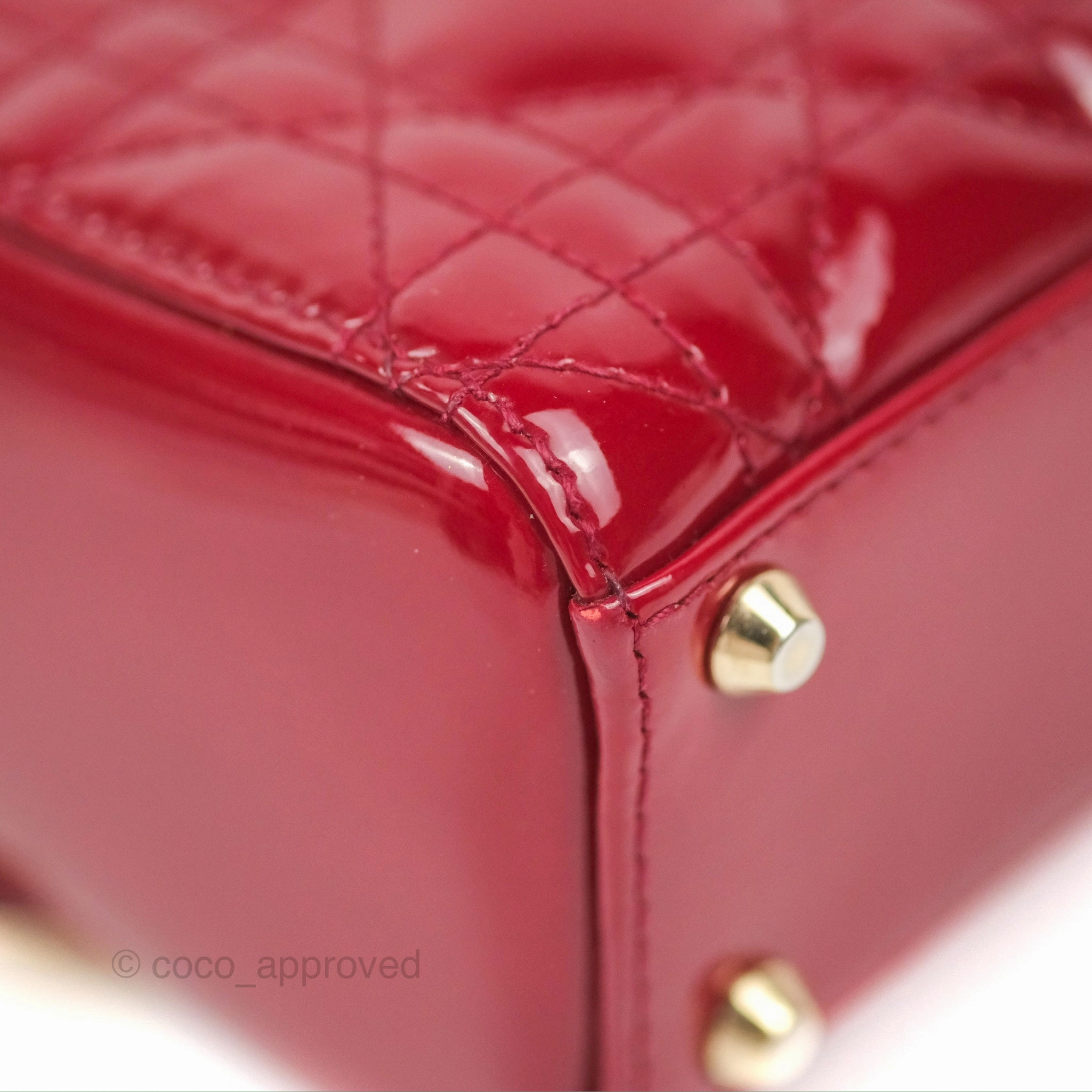 Christian Dior Mini Lady Dior Bag Red Patent Gold Hardware