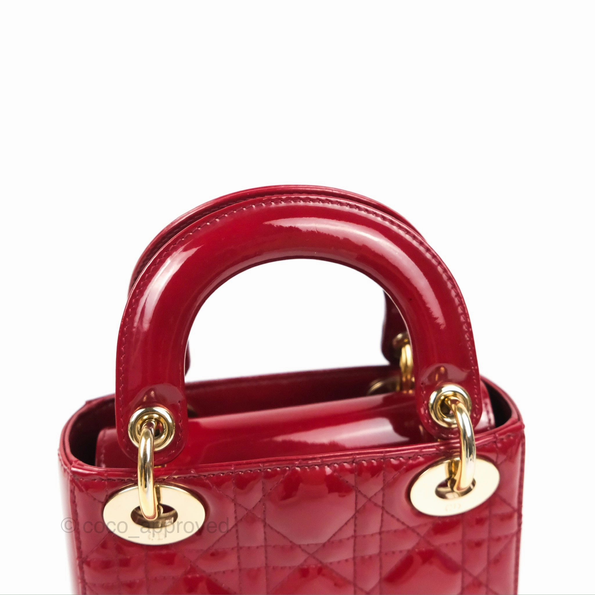 Christian Dior Mini Lady Dior Bag Red Patent Gold Hardware