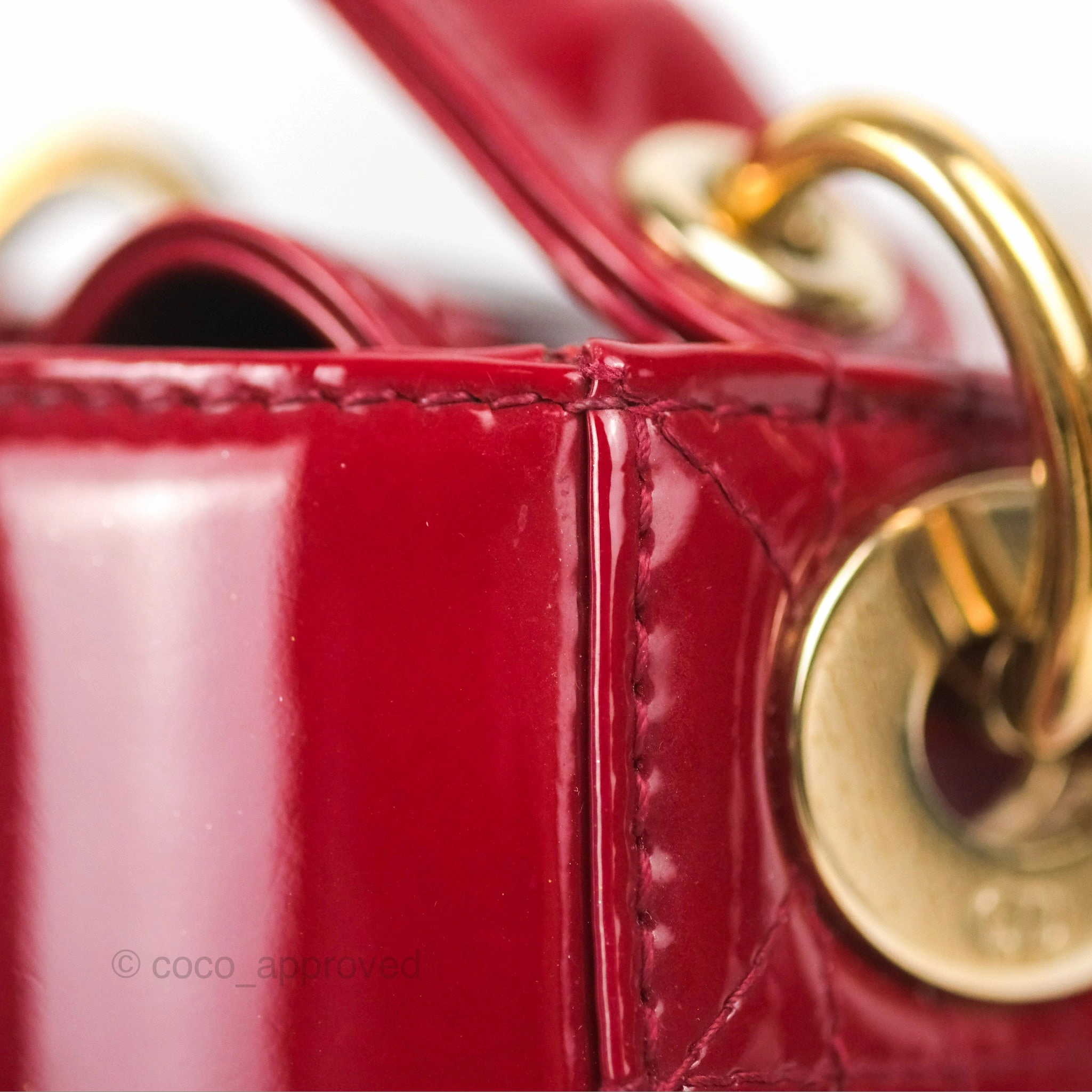 Christian Dior Mini Lady Dior Bag Red Patent Gold Hardware